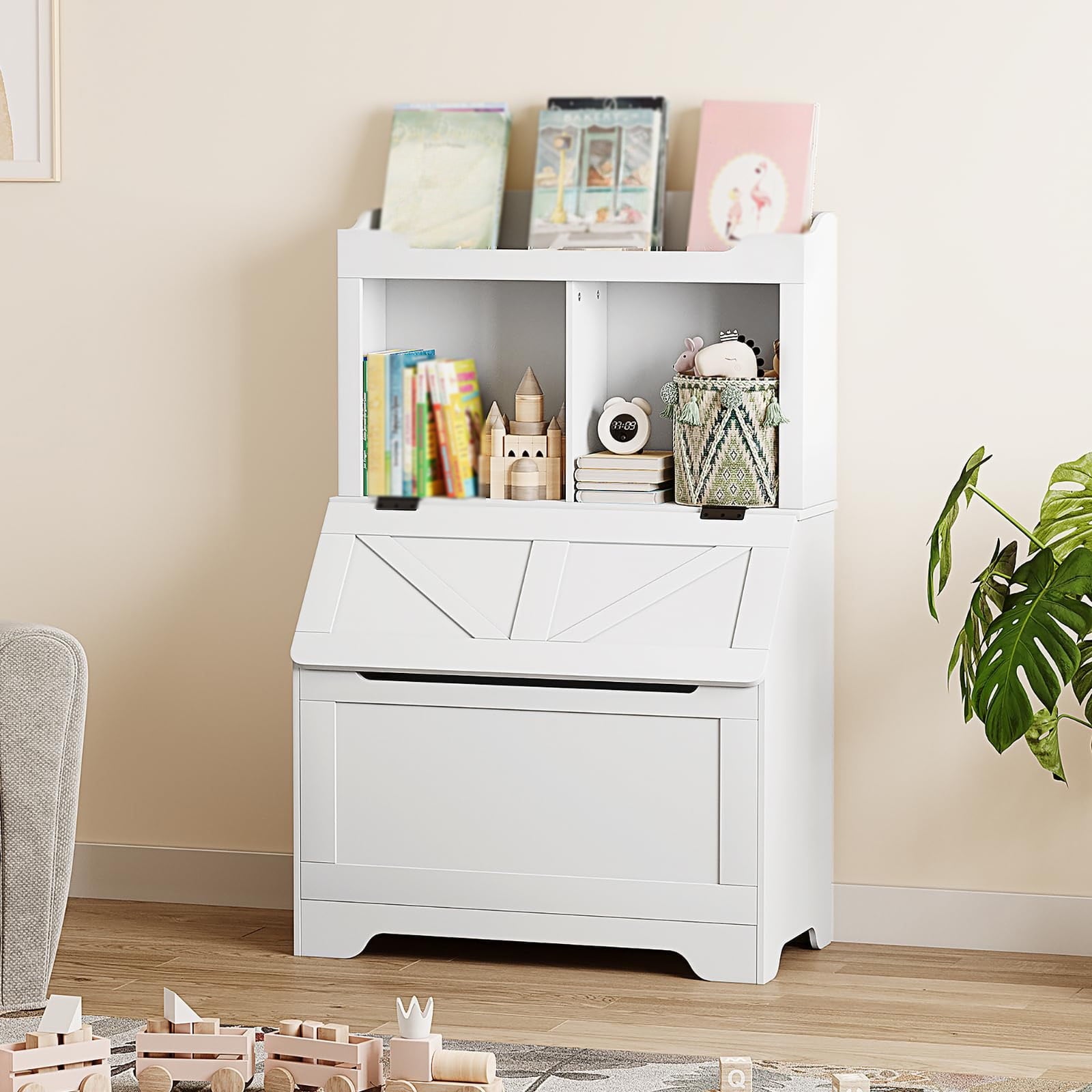 47.8''H Children Bookcase Children's Bookshelf w/Toy Storage Cabinet for Boys/Girls Toy Storage Organizer for Kids Large Wooden Toy Box Chest with Lid for Kindergarten