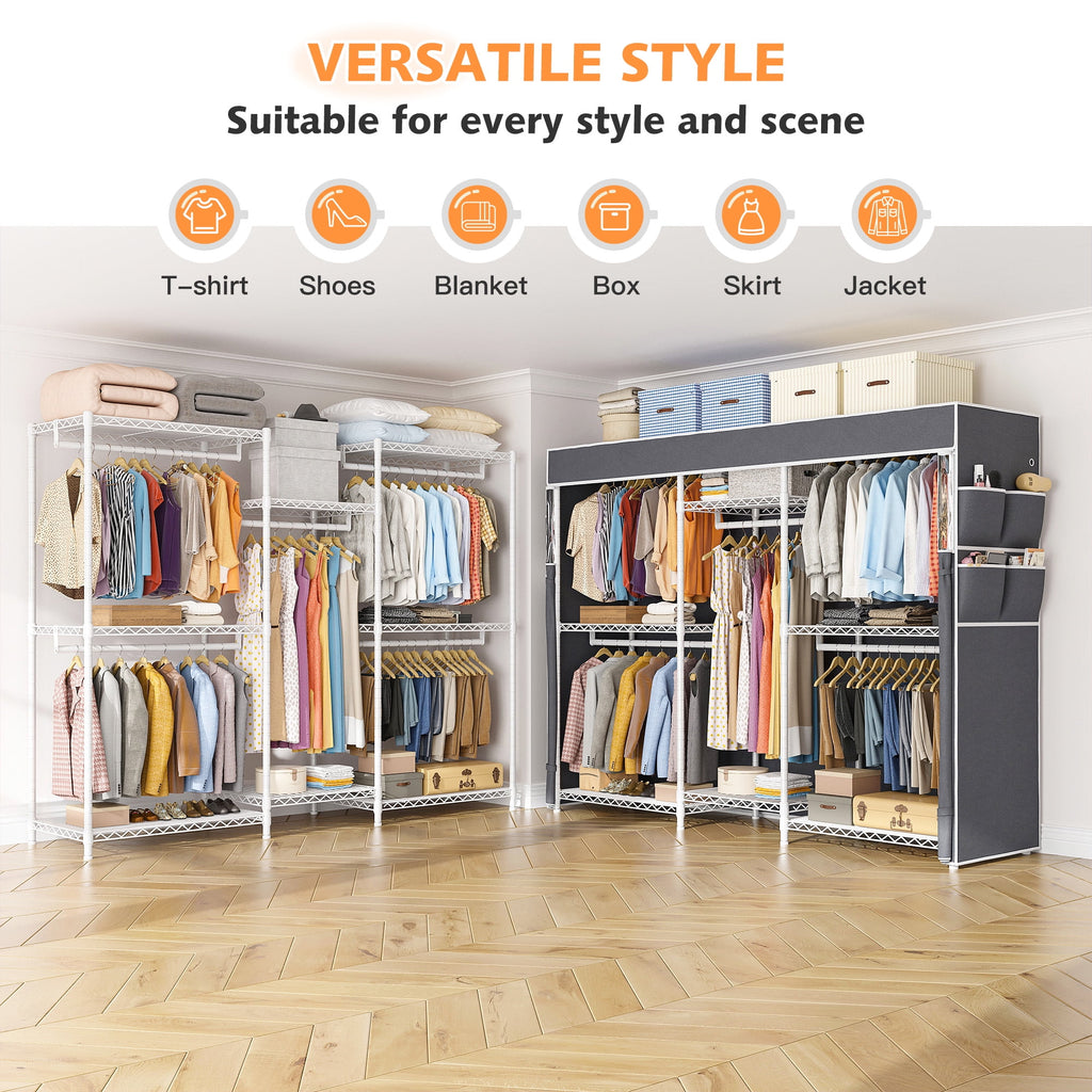 Heavy Duty Clothes Rack with Cover Loads 900LBS, Clothing Racks for Hanging Clothes, Freestanding&amp; Adjustable Closet with Cover, Black, 74.9" Wx17.8 Dx76.9 H