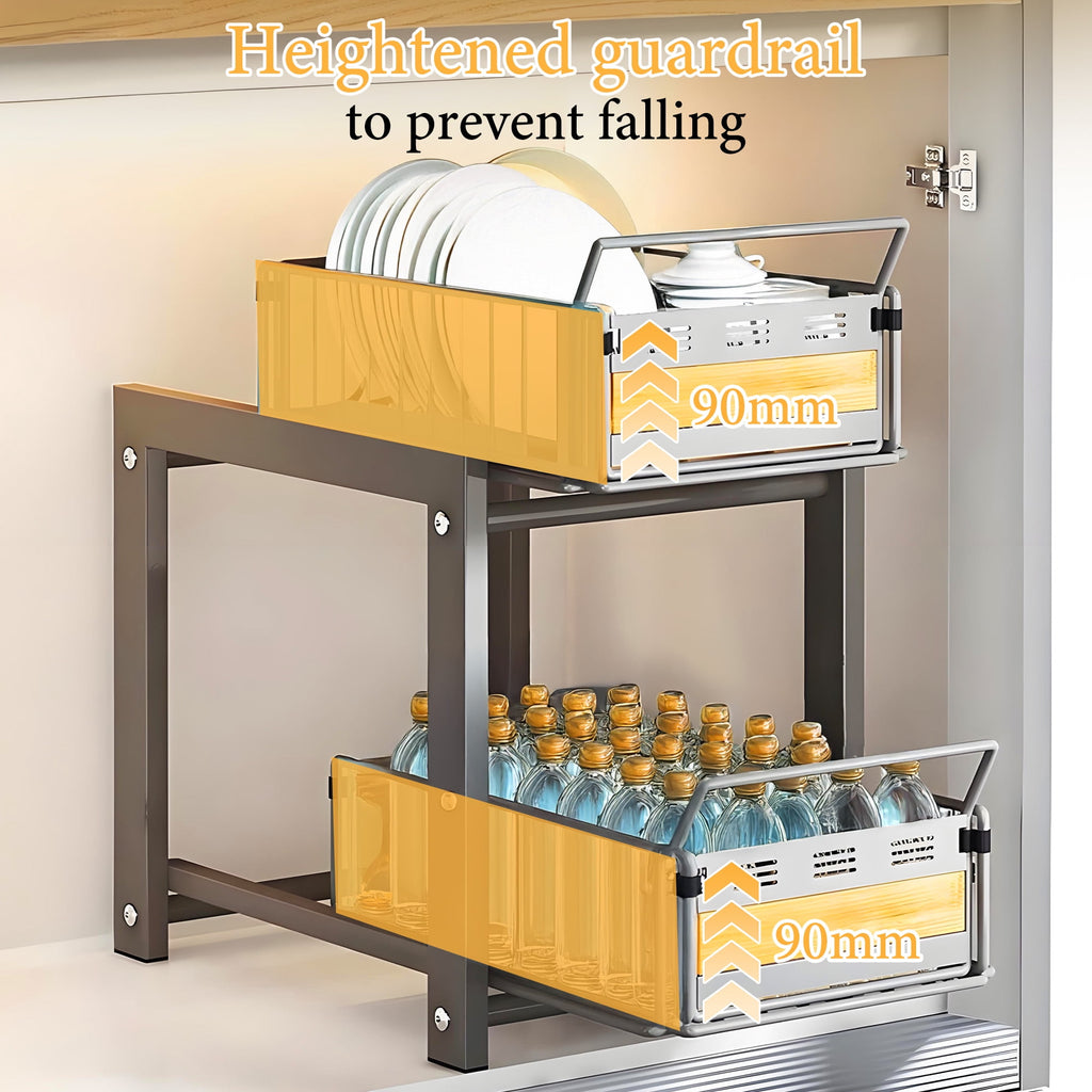Storvive Metal Under Sink Organizers and Storage, 2-Tier Double Sliding Drawer Cabinet Organizer, White