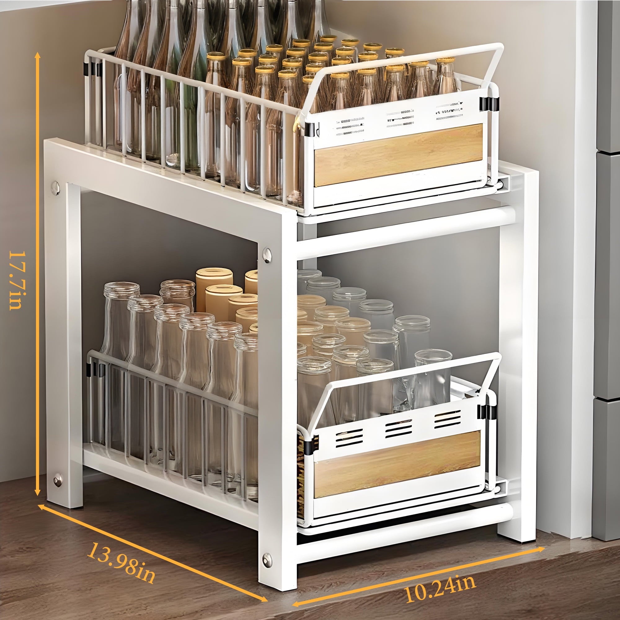 Storvive Metal Under Sink Organizers and Storage, 2-Tier Double Sliding Drawer Cabinet Organizer, White