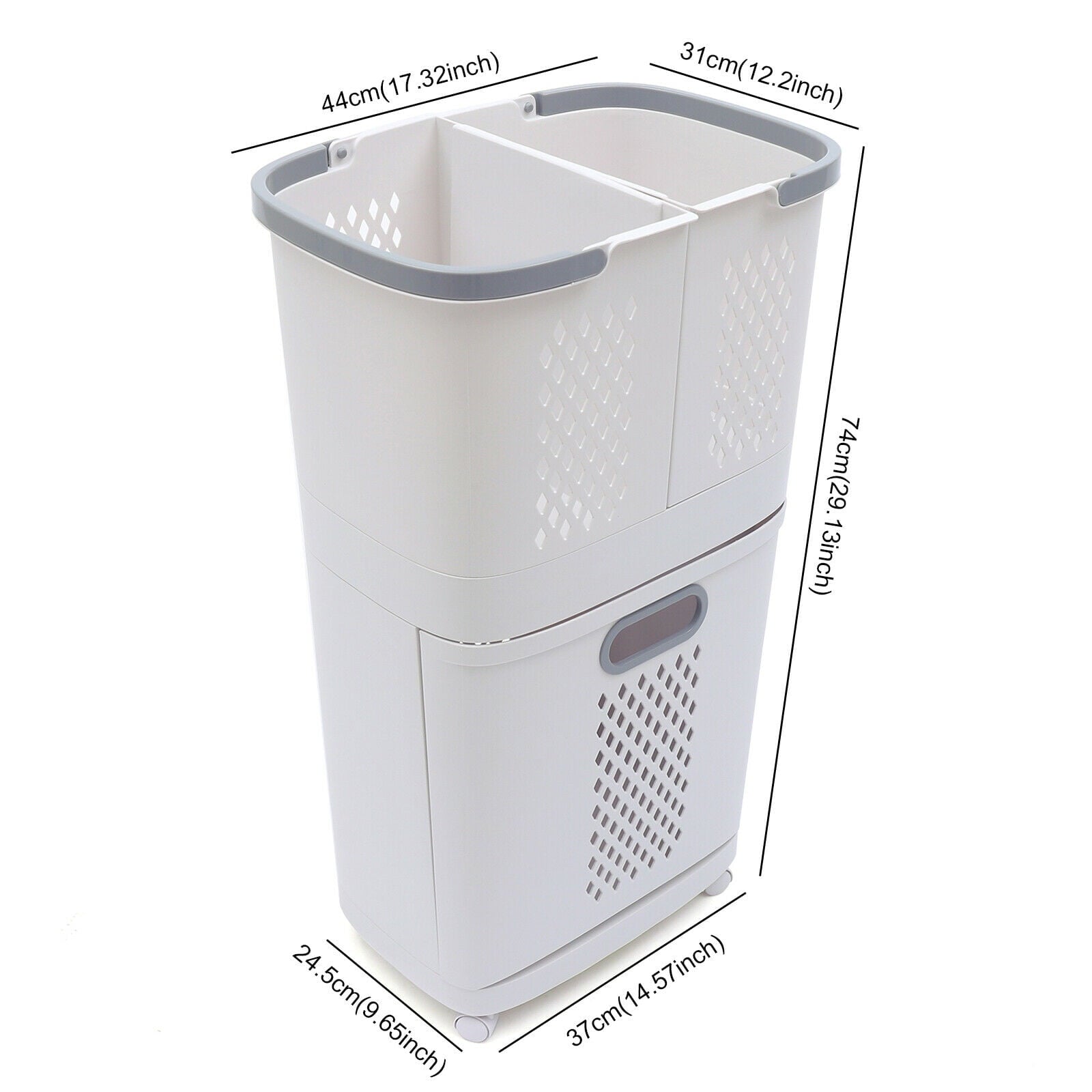 Bathroom Laundry Basket Clothes Storage Basket Movable Household Kitchen Storage Shelf Fruit Stand Bathroom Organizer with Wheels Off-White