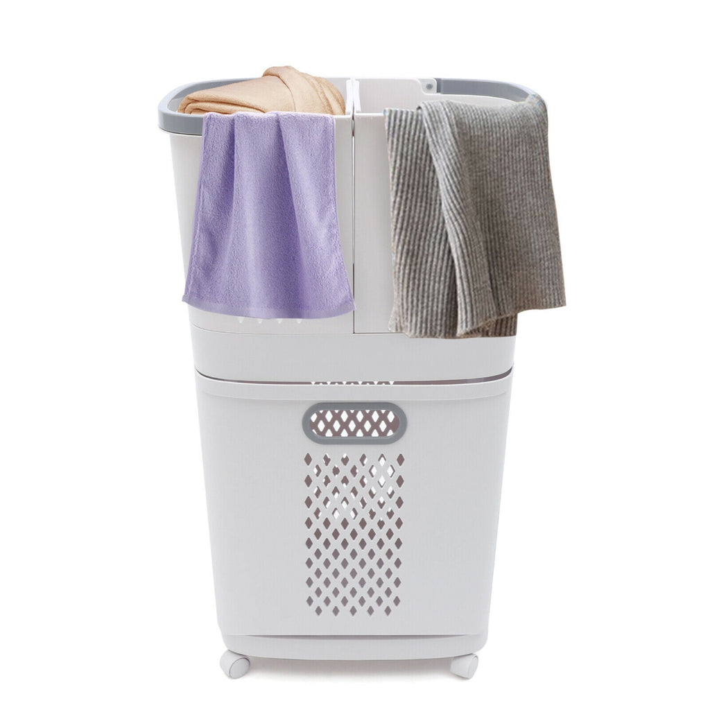 Bathroom Laundry Basket Clothes Storage Basket Movable Household Kitchen Storage Shelf Fruit Stand Bathroom Organizer with Wheels Off-White