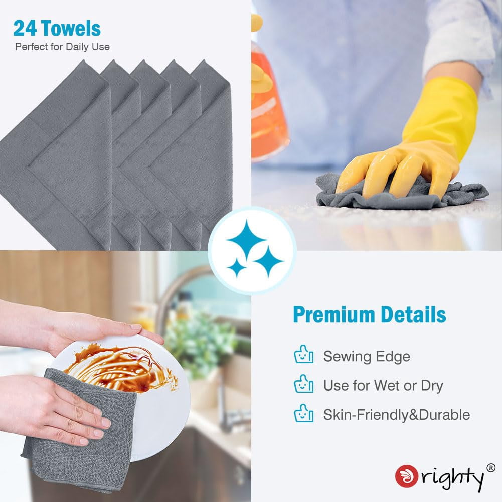 Microfiber Cleaning Cloth Pack Of 24, Microfiber Towels For Cars, Highly Absorbent Car Cleaning Supplies, Lint Free Cloths Clean Rags For Car Care, House, Kitchen, 12x11 Inch, Multicolor