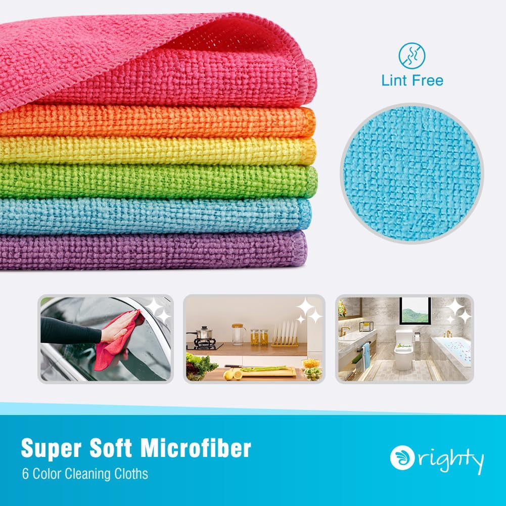 Microfiber Cleaning Cloth Pack Of 24, Microfiber Towels For Cars, Highly Absorbent Car Cleaning Supplies, Lint Free Cloths Clean Rags For Car Care, House, Kitchen, 12x11 Inch, Multicolor