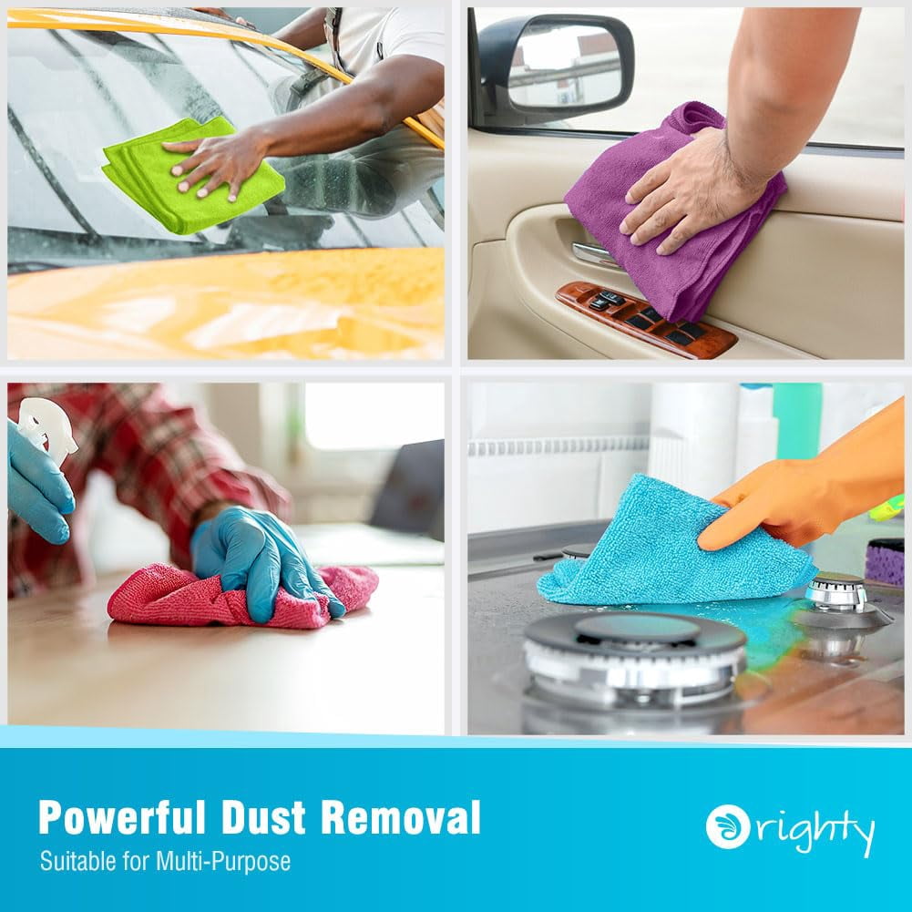 Microfiber Cleaning Cloth Pack Of 24, Microfiber Towels For Cars, Highly Absorbent Car Cleaning Supplies, Lint Free Cloths Clean Rags For Car Care, House, Kitchen, 12x11 Inch, Multicolor