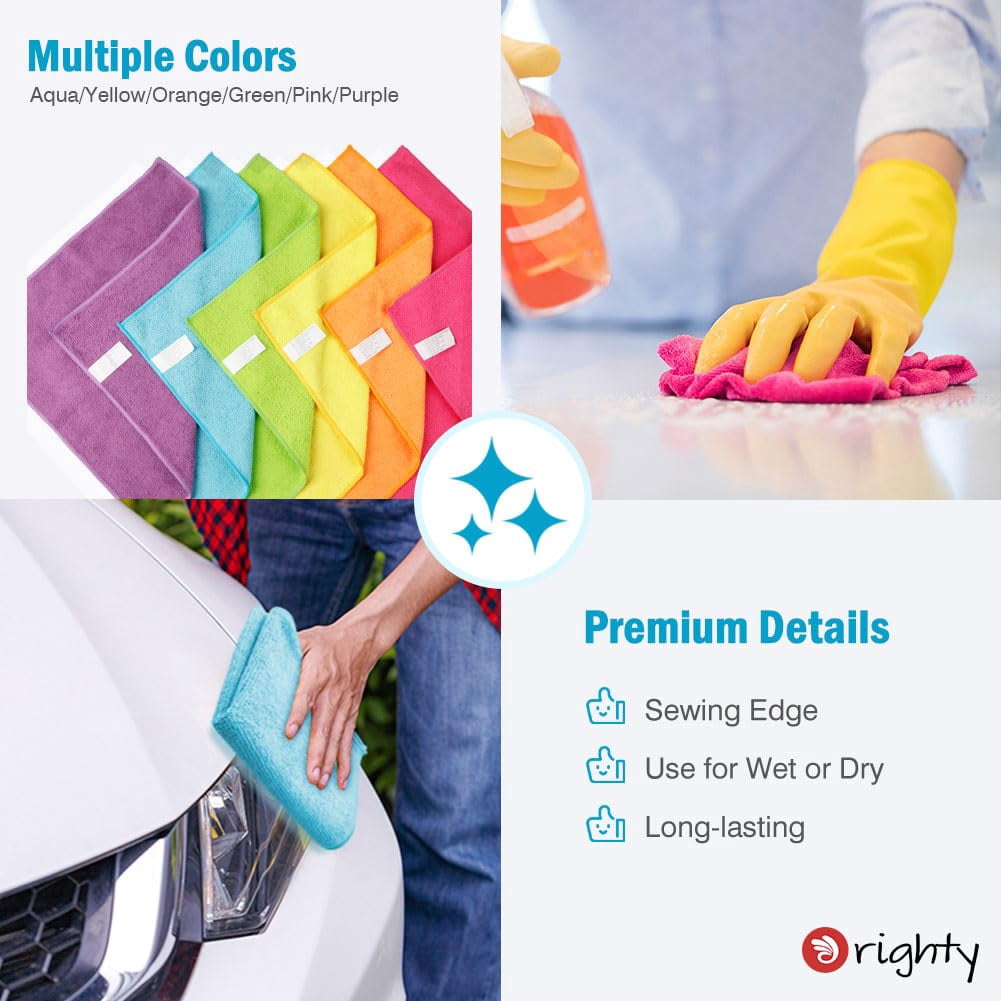 Microfiber Cleaning Cloth Pack Of 24, Microfiber Towels For Cars, Highly Absorbent Car Cleaning Supplies, Lint Free Cloths Clean Rags For Car Care, House, Kitchen, 12x11 Inch, Multicolor