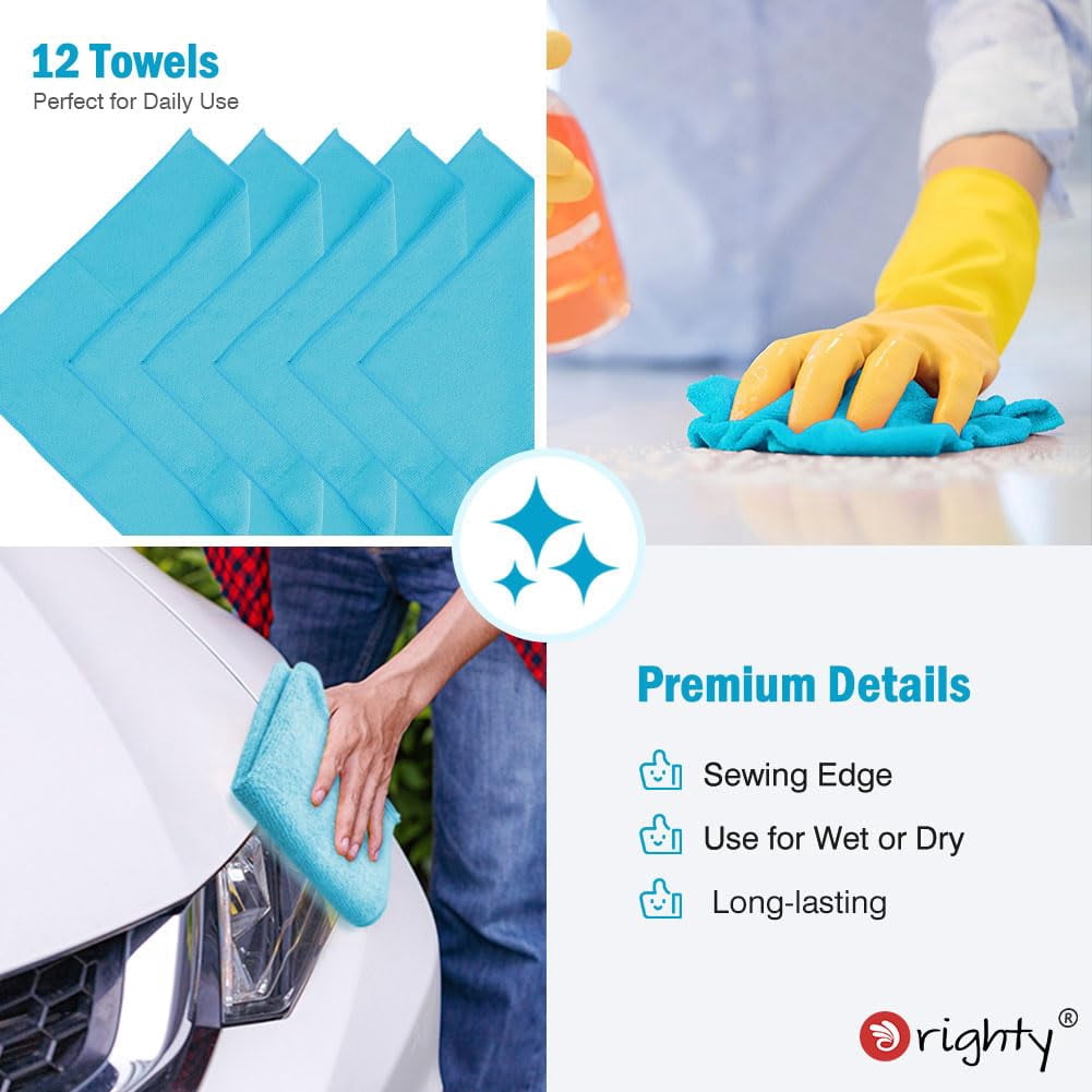 Microfiber Cleaning Cloth Pack Of 24, Microfiber Towels For Cars, Highly Absorbent Car Cleaning Supplies, Lint Free Cloths Clean Rags For Car Care, House, Kitchen, 12x11 Inch, Multicolor