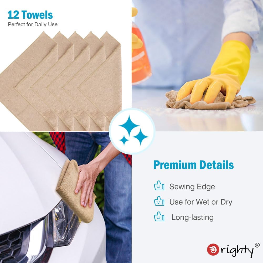 Microfiber Cleaning Cloth Pack Of 24, Microfiber Towels For Cars, Highly Absorbent Car Cleaning Supplies, Lint Free Cloths Clean Rags For Car Care, House, Kitchen, 12x11 Inch, Multicolor
