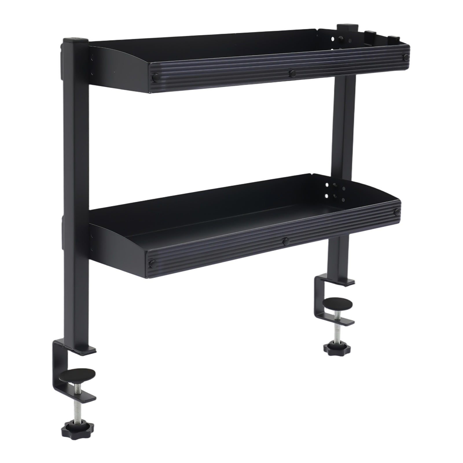 Desktop or Under-Desk Shelf Clamp-on 2-Tier Shelving W/ Adjustable Storage Tray