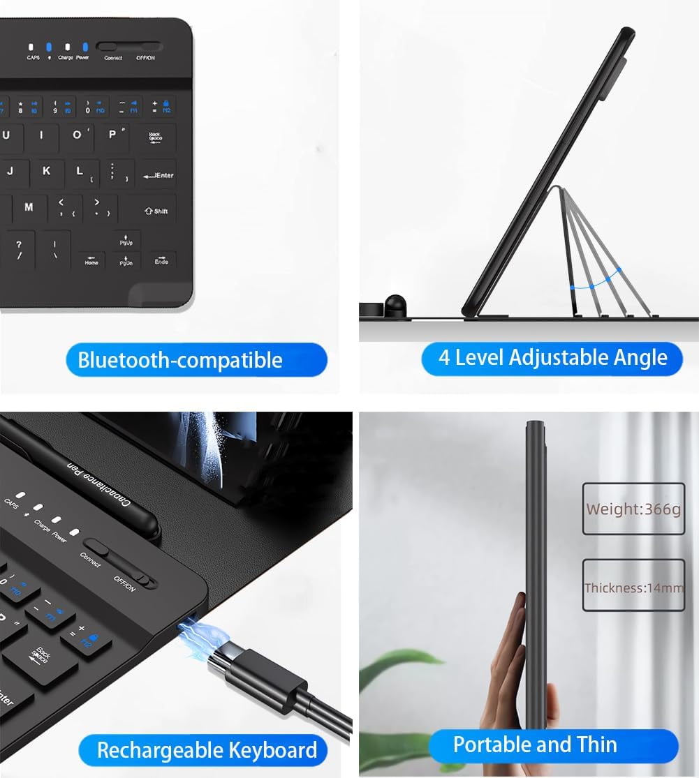 for Samsung Galaxy Z Fold 7 6 5 4 3 Shockproof Case With Keyboard and Mouse, Portable Bluetooth Keyboard with Leather Case and Capacitive Pen, 4 in 1 Set for Z Fold7 6 5 4 3 Accessories,Black