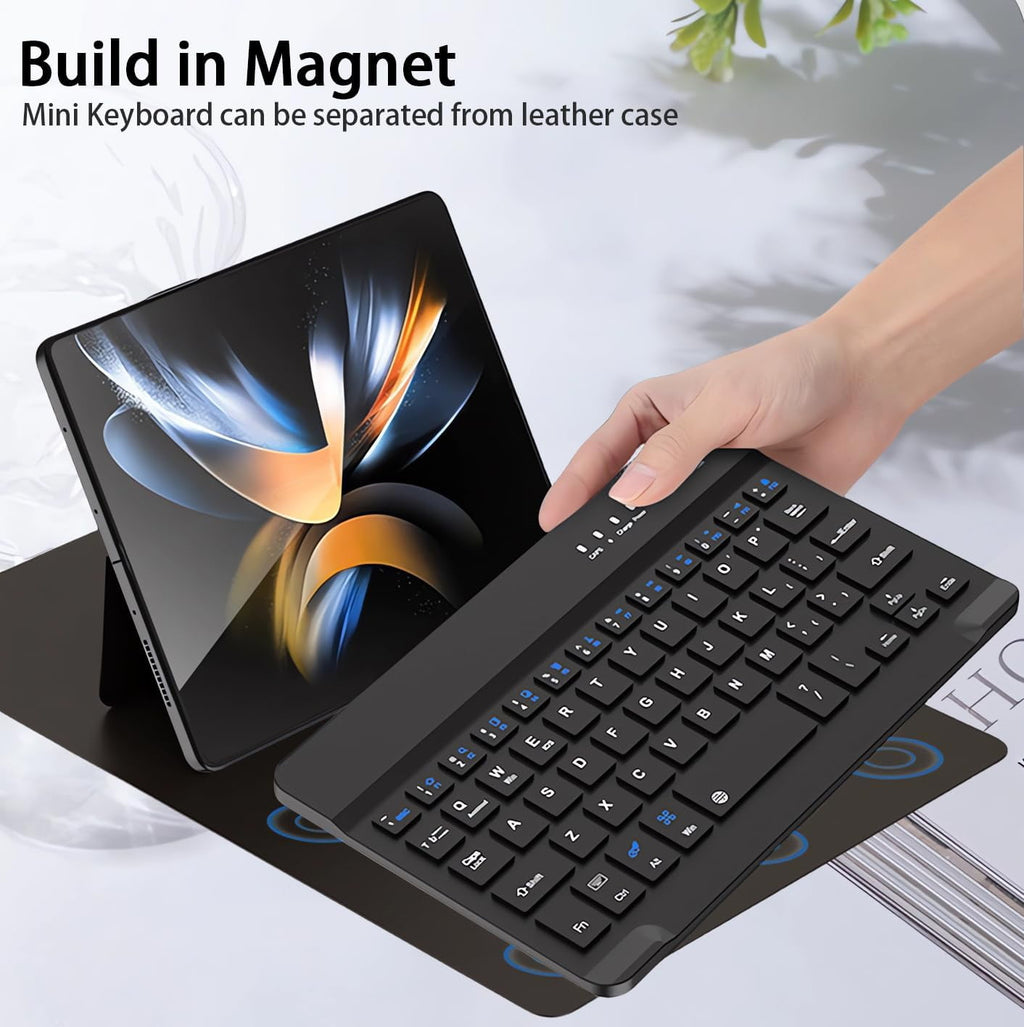 for Samsung Galaxy Z Fold 7 6 5 4 3 Shockproof Case With Keyboard and Mouse, Portable Bluetooth Keyboard with Leather Case and Capacitive Pen, 4 in 1 Set for Z Fold7 6 5 4 3 Accessories,Black