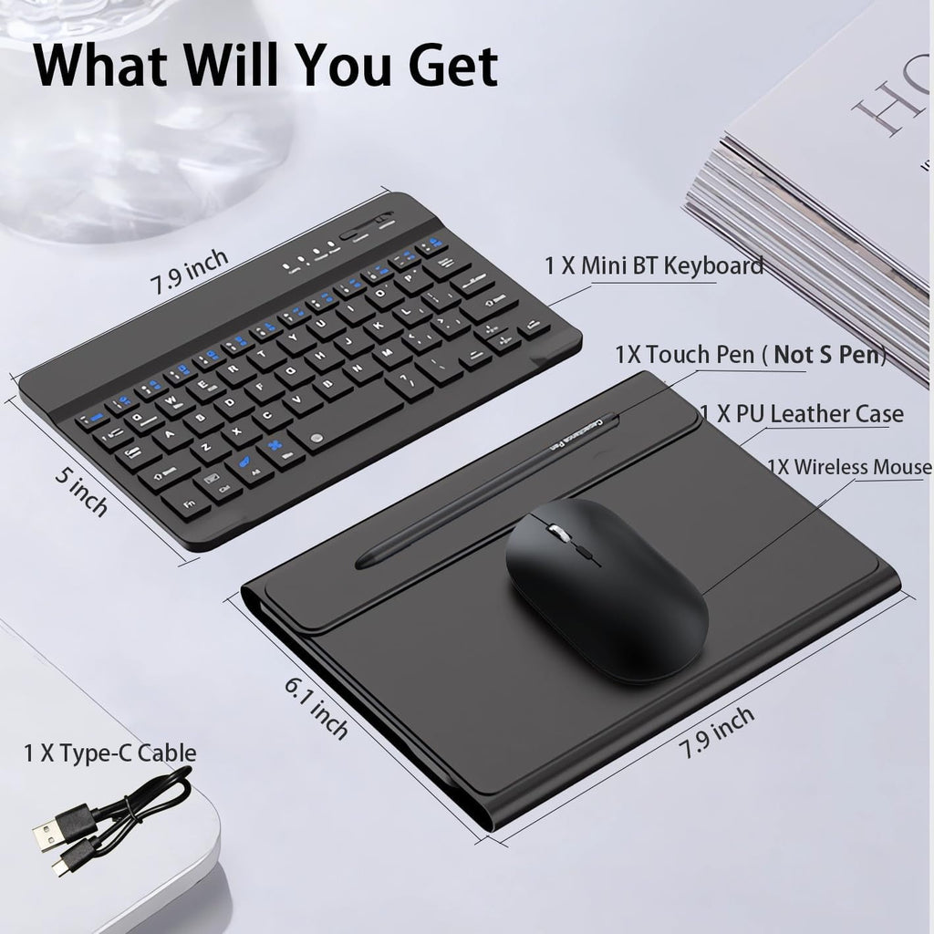 for Samsung Galaxy Z Fold 7 6 5 4 3 Shockproof Case With Keyboard and Mouse, Portable Bluetooth Keyboard with Leather Case and Capacitive Pen, 4 in 1 Set for Z Fold7 6 5 4 3 Accessories,Black
