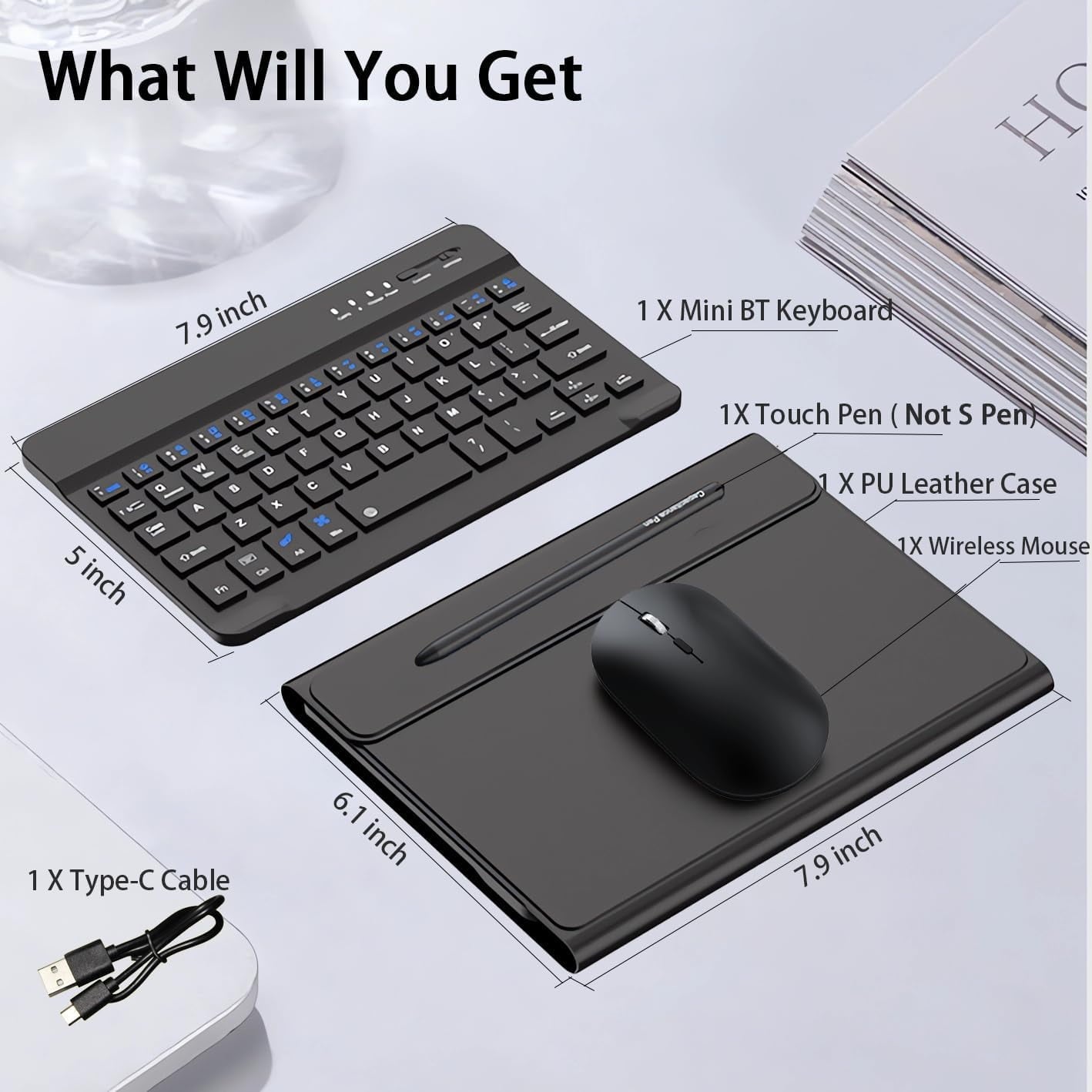 for Samsung Galaxy Z Fold 7 6 5 4 3 Shockproof Case With Keyboard and Mouse, Portable Bluetooth Keyboard with Leather Case and Capacitive Pen, 4 in 1 Set for Z Fold7 6 5 4 3 Accessories,Black