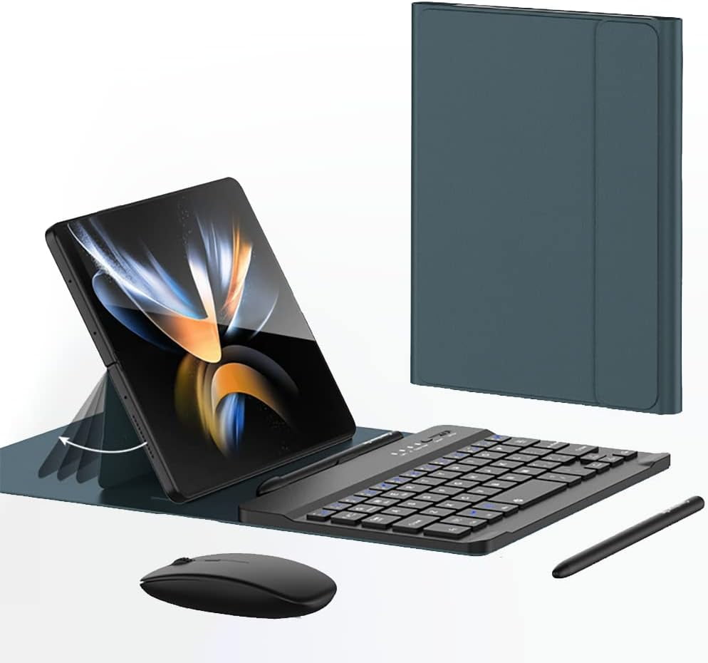 for Samsung Galaxy Z Fold 7 6 5 4 3 Shockproof Case With Keyboard and Mouse, Portable Bluetooth Keyboard with Leather Case and Capacitive Pen, 4 in 1 Set for Z Fold7 6 5 4 3 Accessories,Black