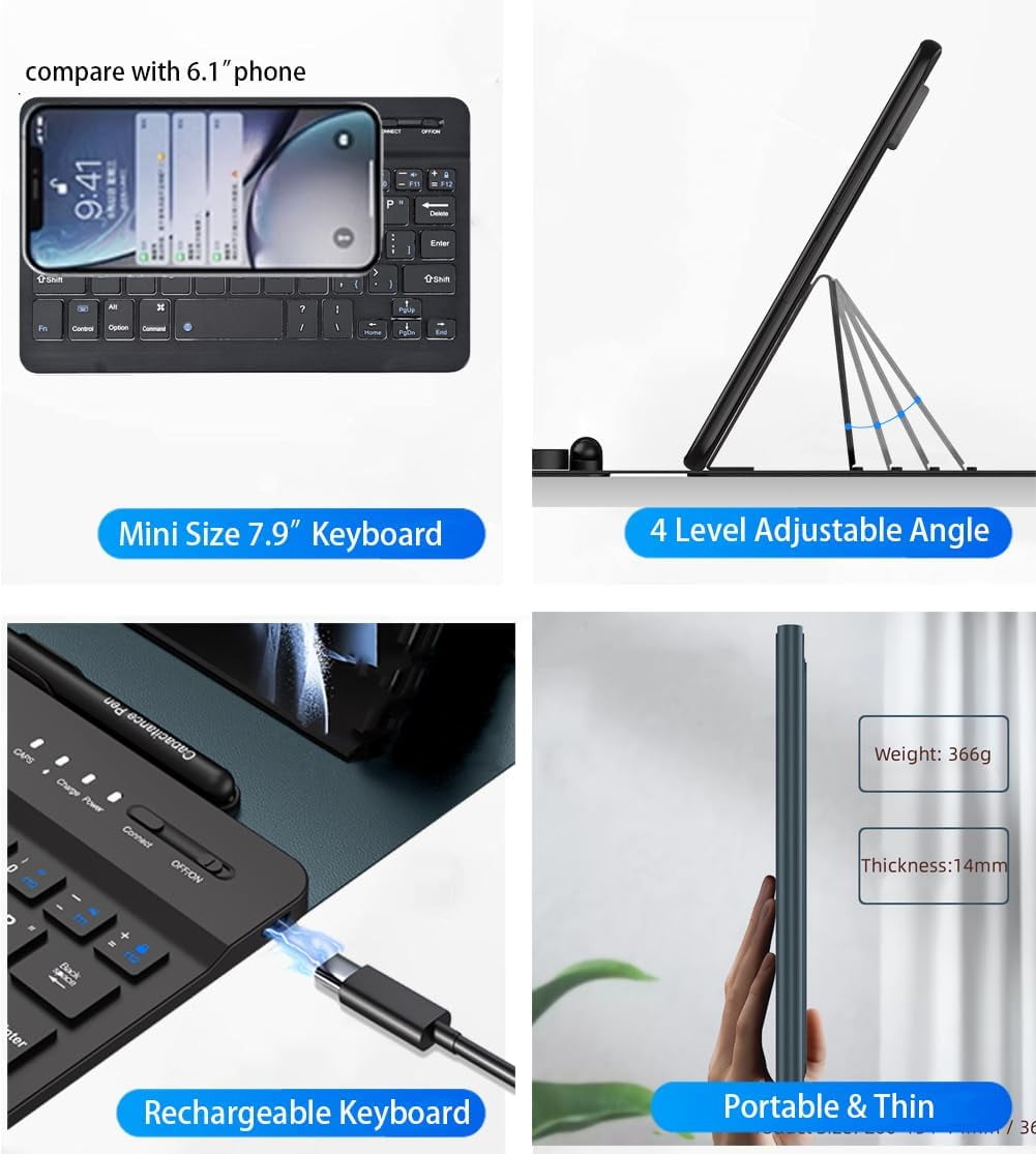 for Samsung Galaxy Z Fold 7 6 5 4 3 Shockproof Case With Keyboard and Mouse, Portable Bluetooth Keyboard with Leather Case and Capacitive Pen, 4 in 1 Set for Z Fold7 6 5 4 3 Accessories,Black