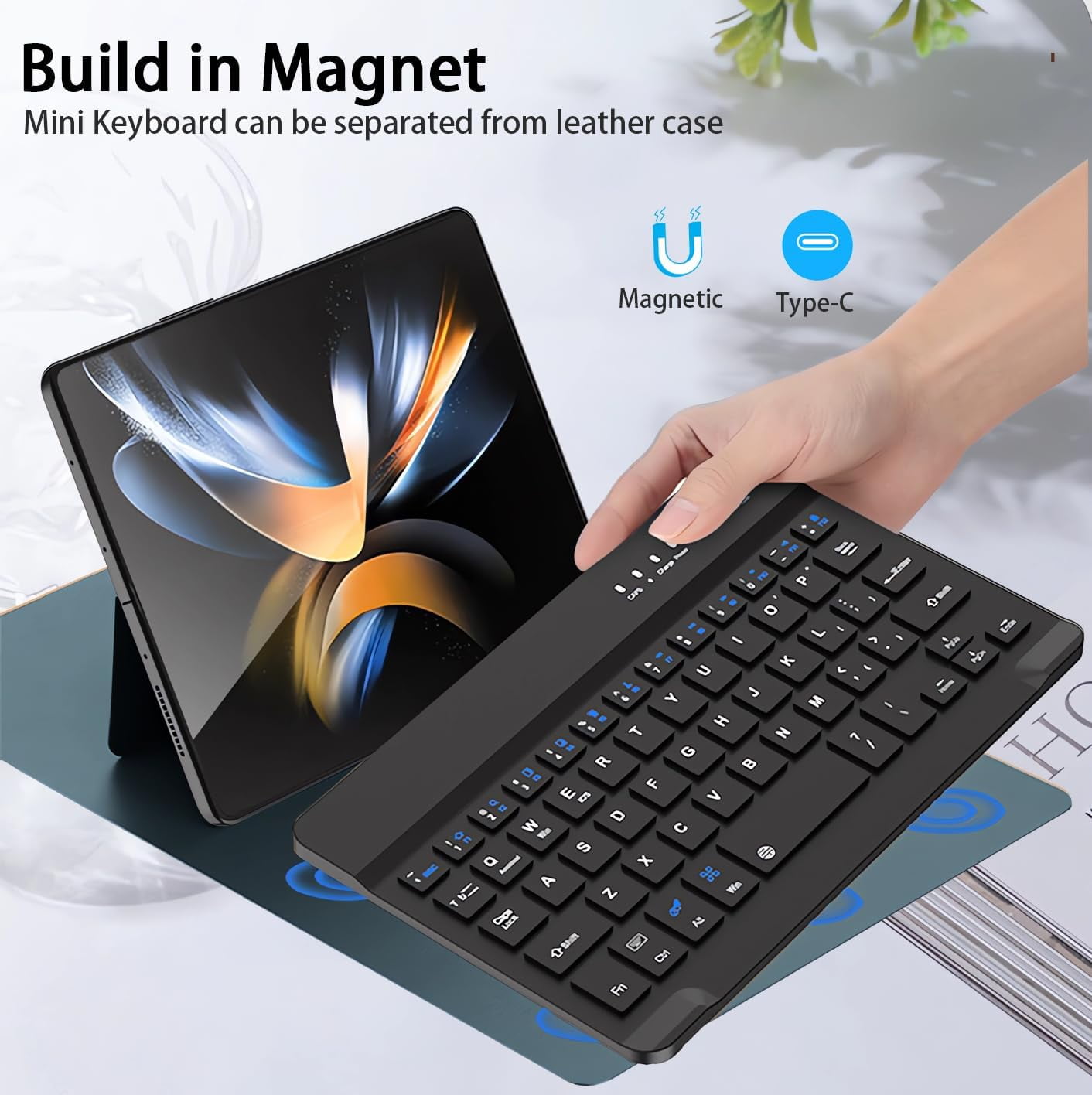 for Samsung Galaxy Z Fold 7 6 5 4 3 Shockproof Case With Keyboard and Mouse, Portable Bluetooth Keyboard with Leather Case and Capacitive Pen, 4 in 1 Set for Z Fold7 6 5 4 3 Accessories,Black