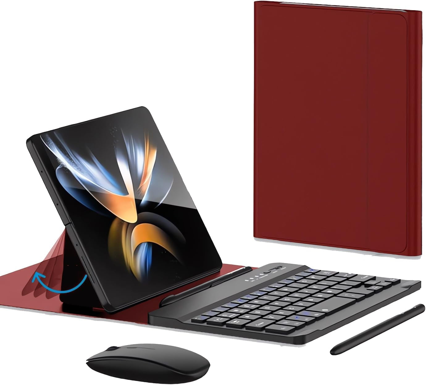 for Samsung Galaxy Z Fold 7 6 5 4 3 Shockproof Case With Keyboard and Mouse, Portable Bluetooth Keyboard with Leather Case and Capacitive Pen, 4 in 1 Set for Z Fold7 6 5 4 3 Accessories,Black