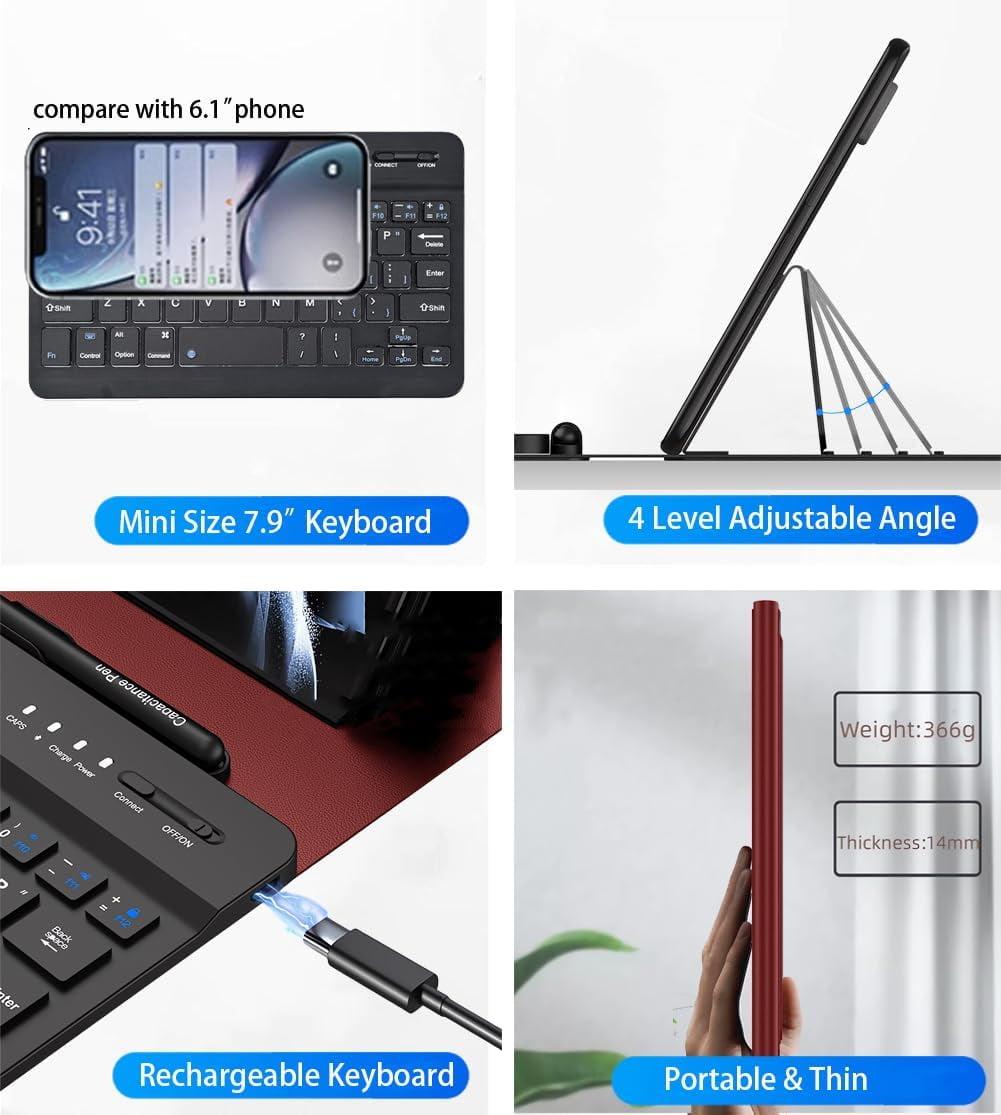 for Samsung Galaxy Z Fold 7 6 5 4 3 Shockproof Case With Keyboard and Mouse, Portable Bluetooth Keyboard with Leather Case and Capacitive Pen, 4 in 1 Set for Z Fold7 6 5 4 3 Accessories,Black