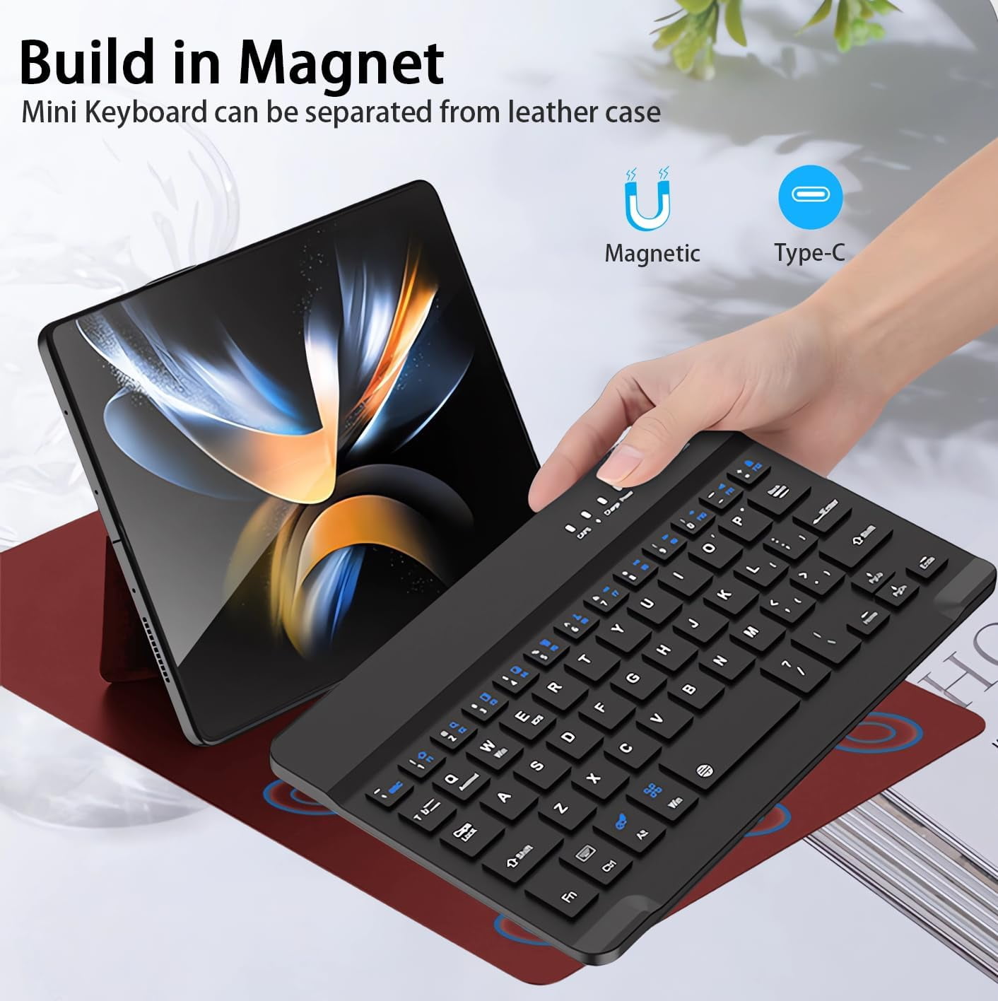 for Samsung Galaxy Z Fold 7 6 5 4 3 Shockproof Case With Keyboard and Mouse, Portable Bluetooth Keyboard with Leather Case and Capacitive Pen, 4 in 1 Set for Z Fold7 6 5 4 3 Accessories,Black