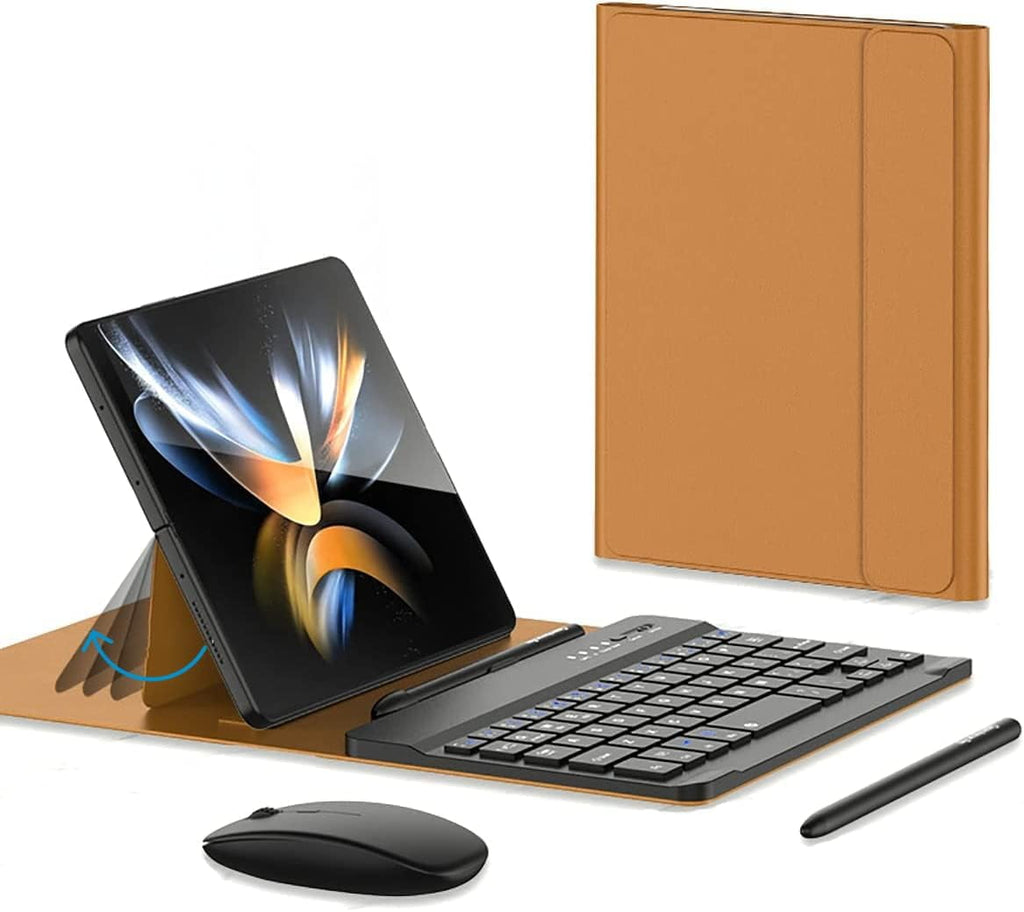 for Samsung Galaxy Z Fold 7 6 5 4 3 Shockproof Case With Keyboard and Mouse, Portable Bluetooth Keyboard with Leather Case and Capacitive Pen, 4 in 1 Set for Z Fold7 6 5 4 3 Accessories,Black