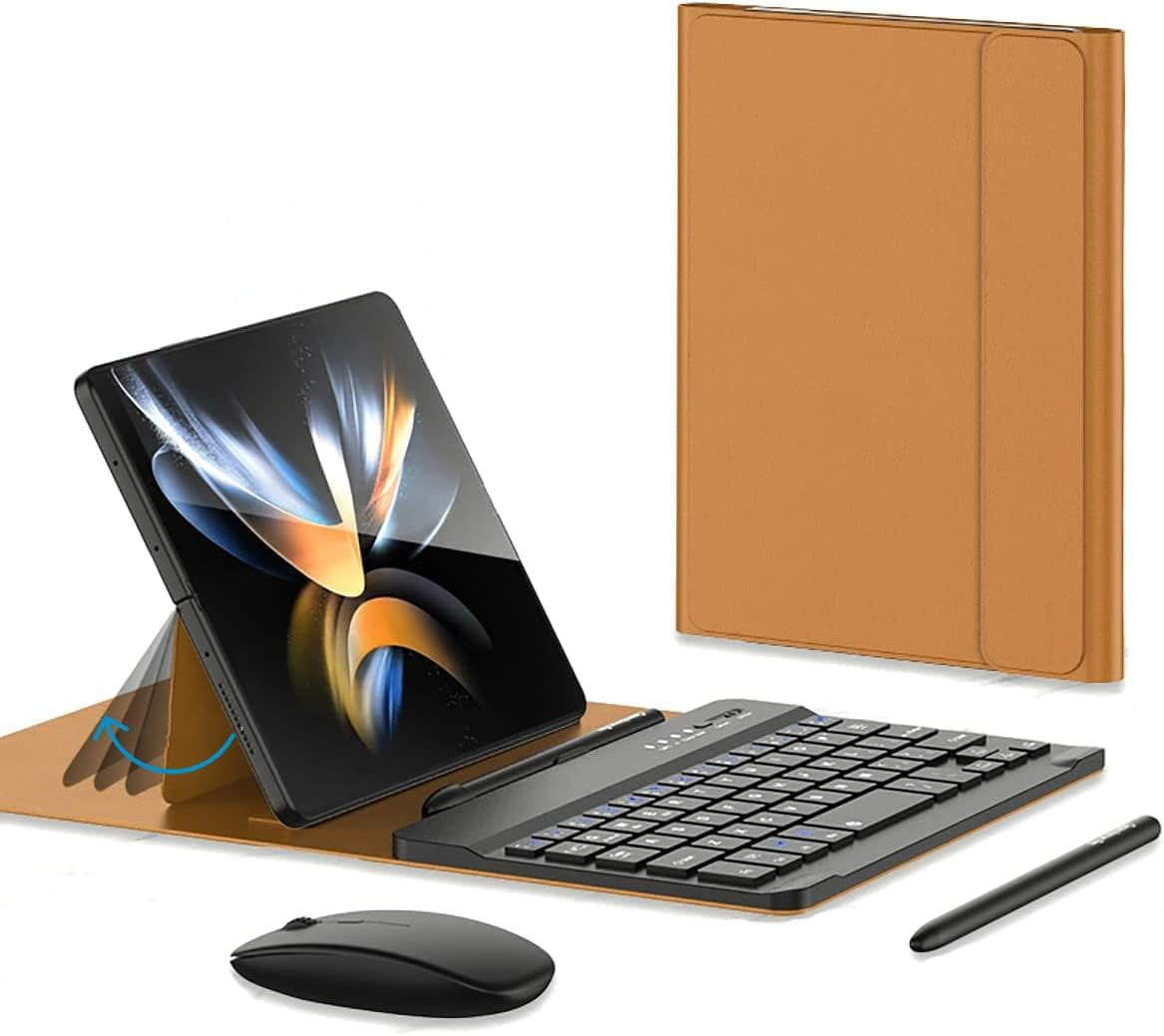 for Samsung Galaxy Z Fold 7 6 5 4 3 Shockproof Case With Keyboard and Mouse, Portable Bluetooth Keyboard with Leather Case and Capacitive Pen, 4 in 1 Set for Z Fold7 6 5 4 3 Accessories,Black