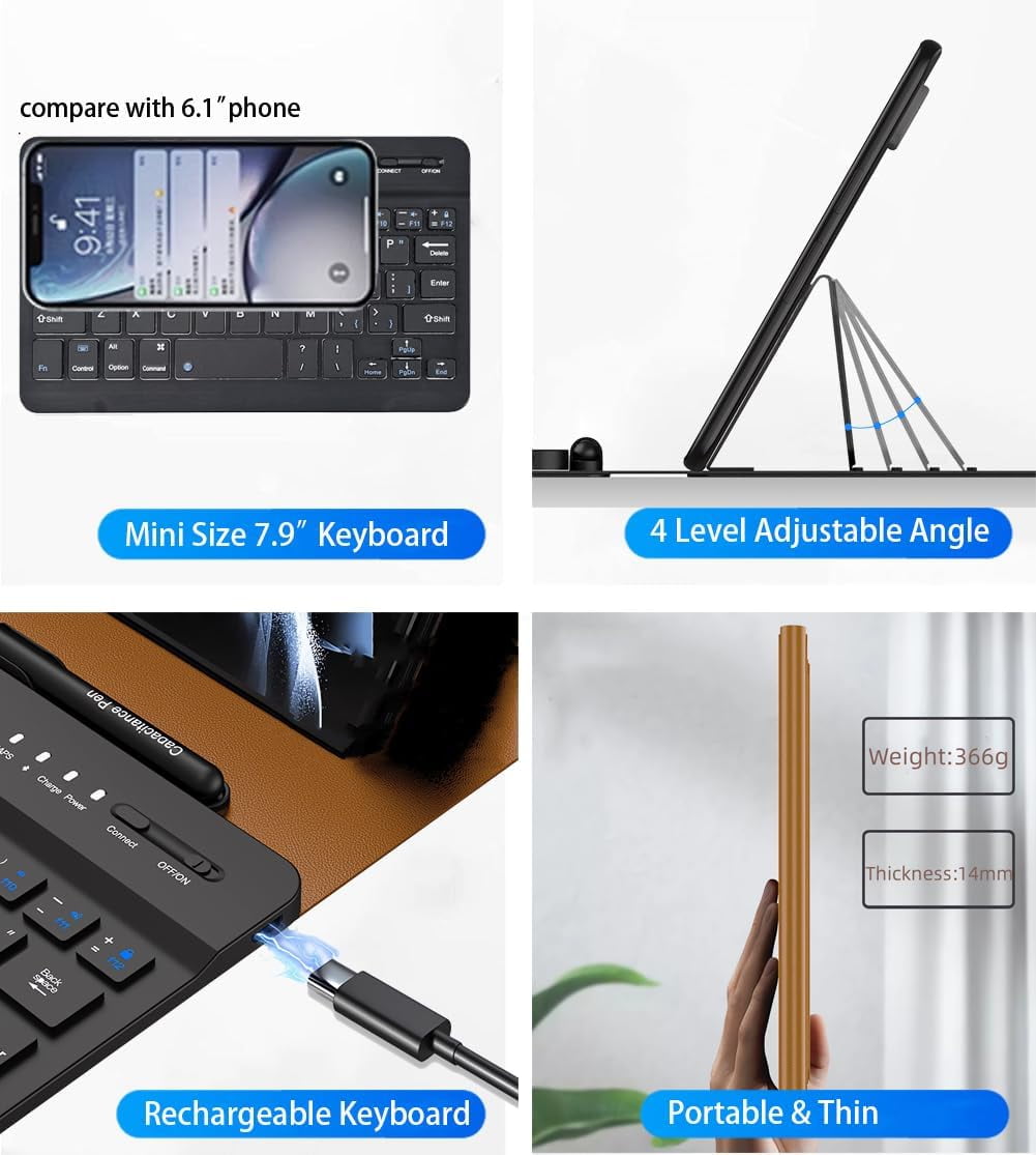 for Samsung Galaxy Z Fold 7 6 5 4 3 Shockproof Case With Keyboard and Mouse, Portable Bluetooth Keyboard with Leather Case and Capacitive Pen, 4 in 1 Set for Z Fold7 6 5 4 3 Accessories,Black