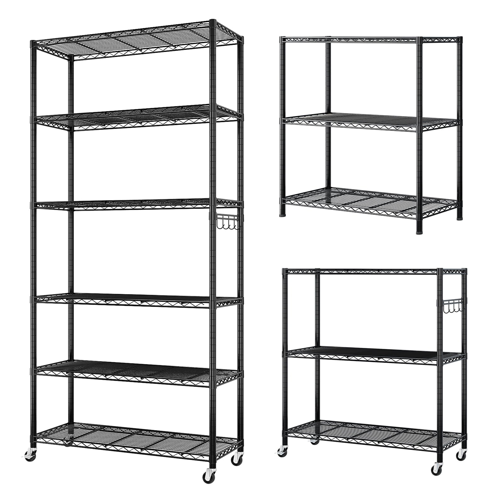 6-Tier Heavy-Duty Adjustable Storage Shelf with Wheels &amp; Leveling Feet, 200lbs/Layer Capacity, Black Iron Frame, 35.4"x15.7"x72.8" for Home/Commercial Use