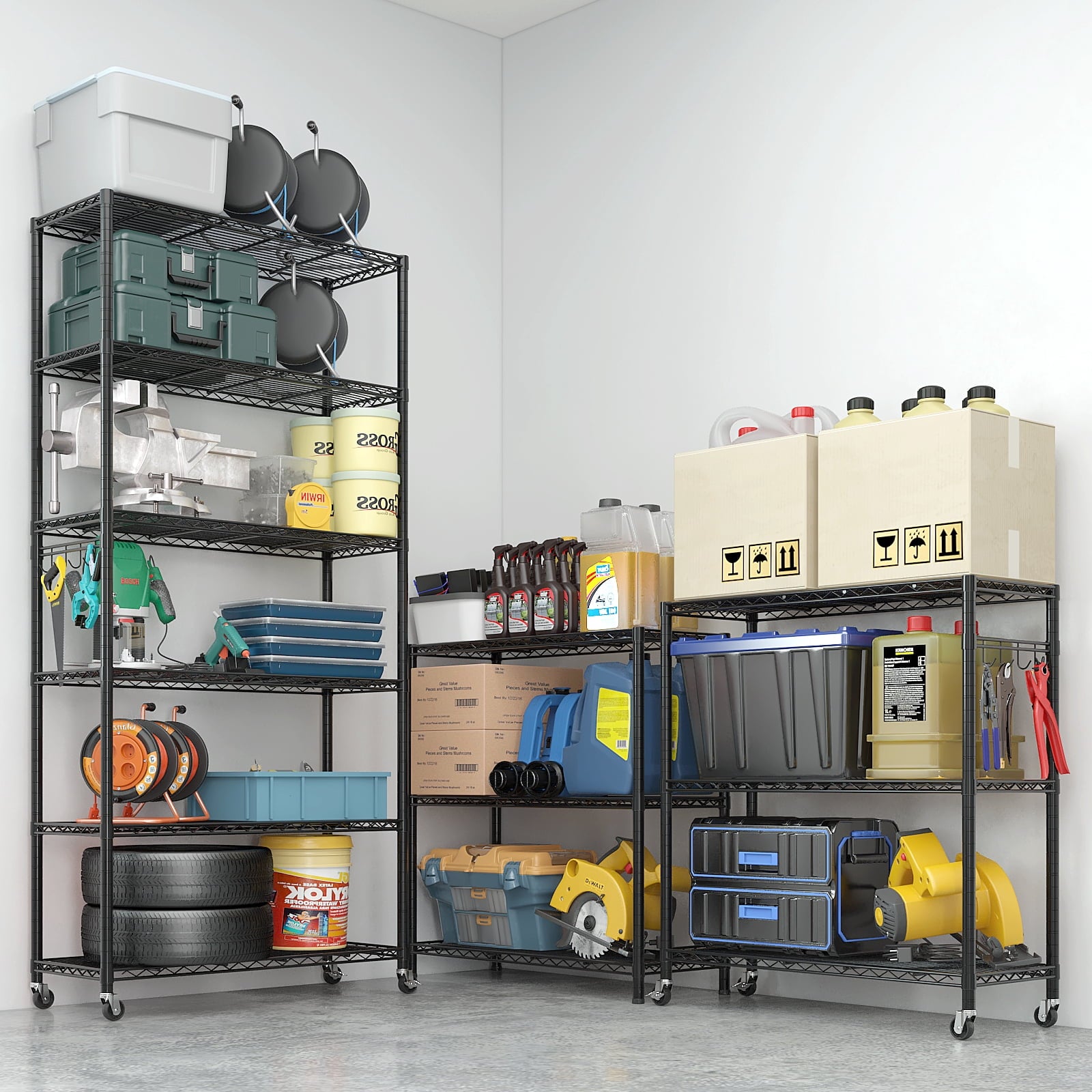 6-Tier Heavy-Duty Adjustable Storage Shelf with Wheels &amp; Leveling Feet, 200lbs/Layer Capacity, Black Iron Frame, 35.4"x15.7"x72.8" for Home/Commercial Use