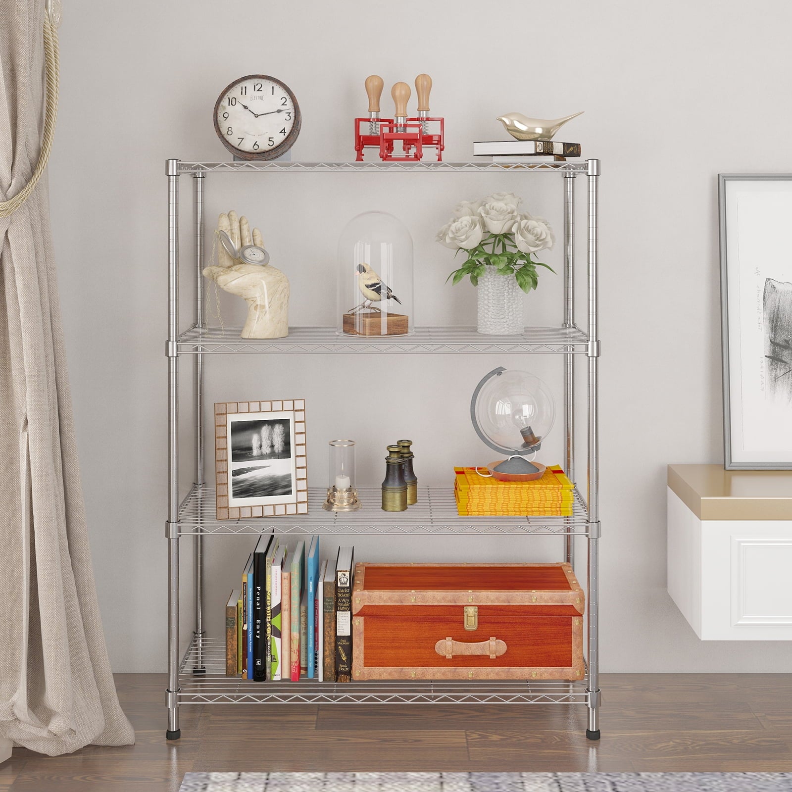 6-Tier Heavy-Duty Adjustable Storage Shelf with Wheels &amp; Leveling Feet, 200lbs/Layer Capacity, Black Iron Frame, 35.4"x15.7"x72.8" for Home/Commercial Use