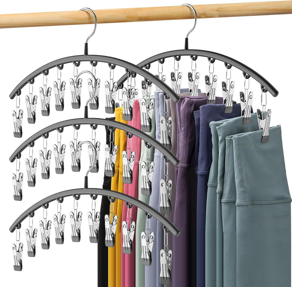 Metal Yoga Pants Pink Hangers 1 Pack w/10 Clips Holds 10 Leggings, Space Saving Hanging Closet Organizer w/Rubber Coated Closet Organizers and Storage