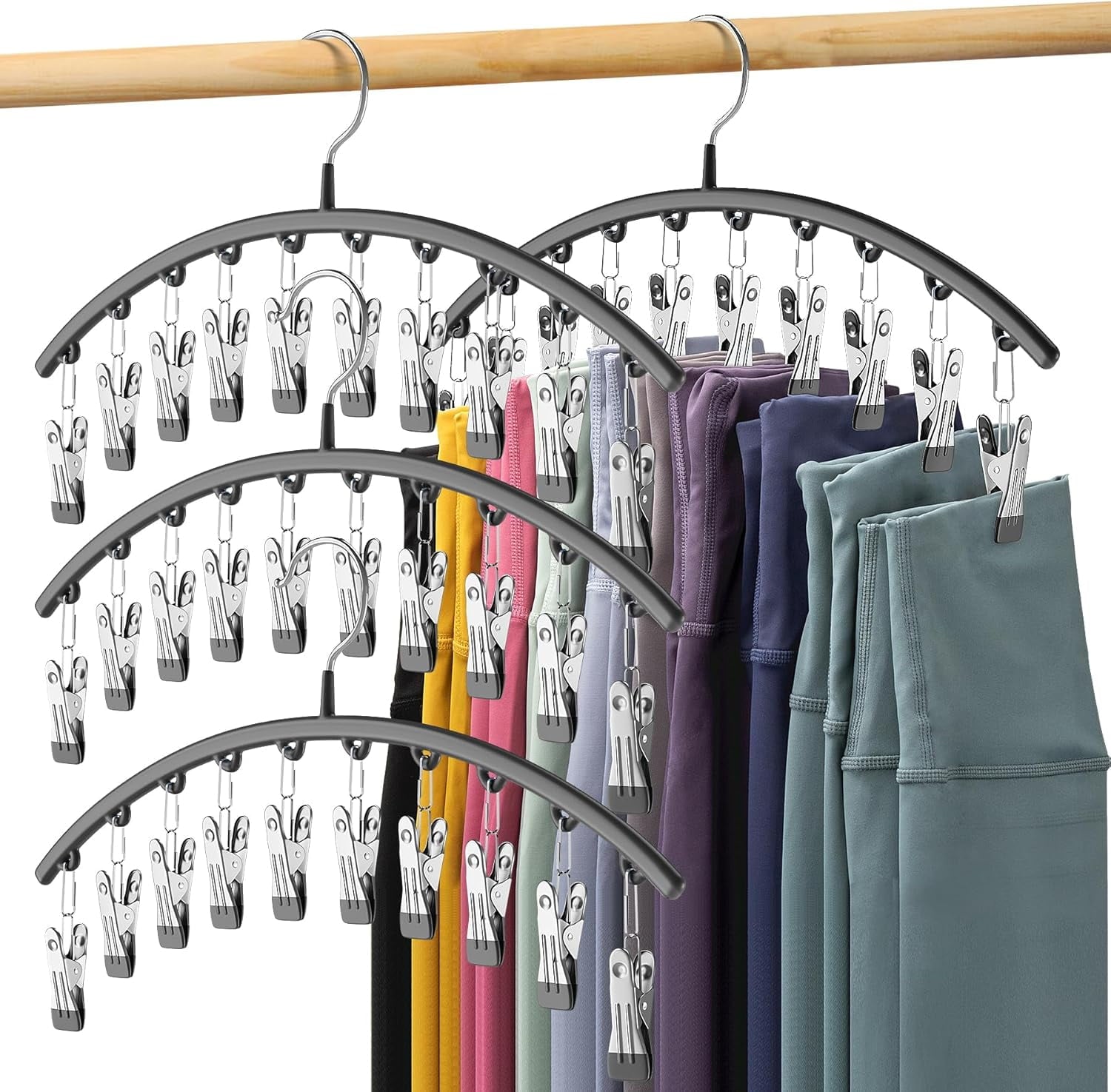 Metal Yoga Pants Pink Hangers 1 Pack w/10 Clips Holds 10 Leggings, Space Saving Hanging Closet Organizer w/Rubber Coated Closet Organizers and Storage