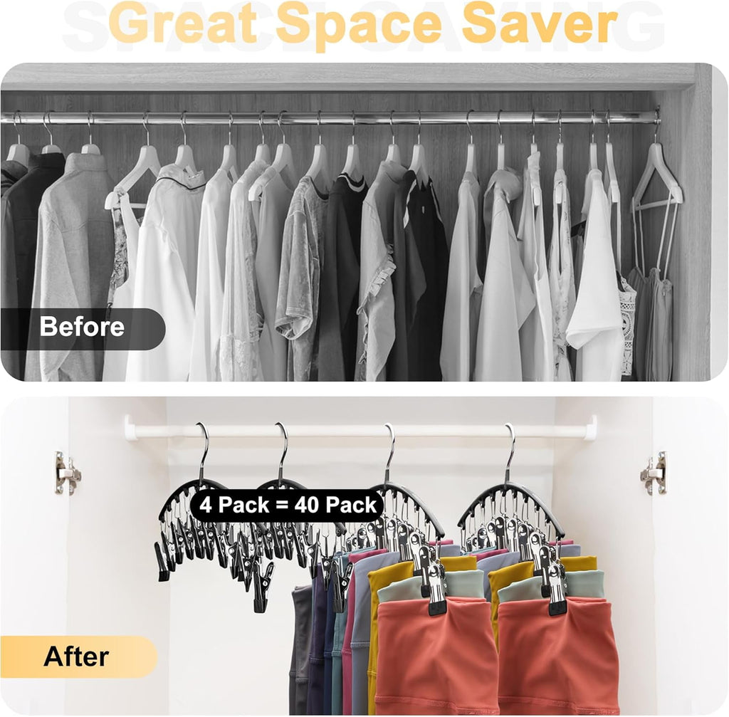 Metal Yoga Pants Pink Hangers 1 Pack w/10 Clips Holds 10 Leggings, Space Saving Hanging Closet Organizer w/Rubber Coated Closet Organizers and Storage