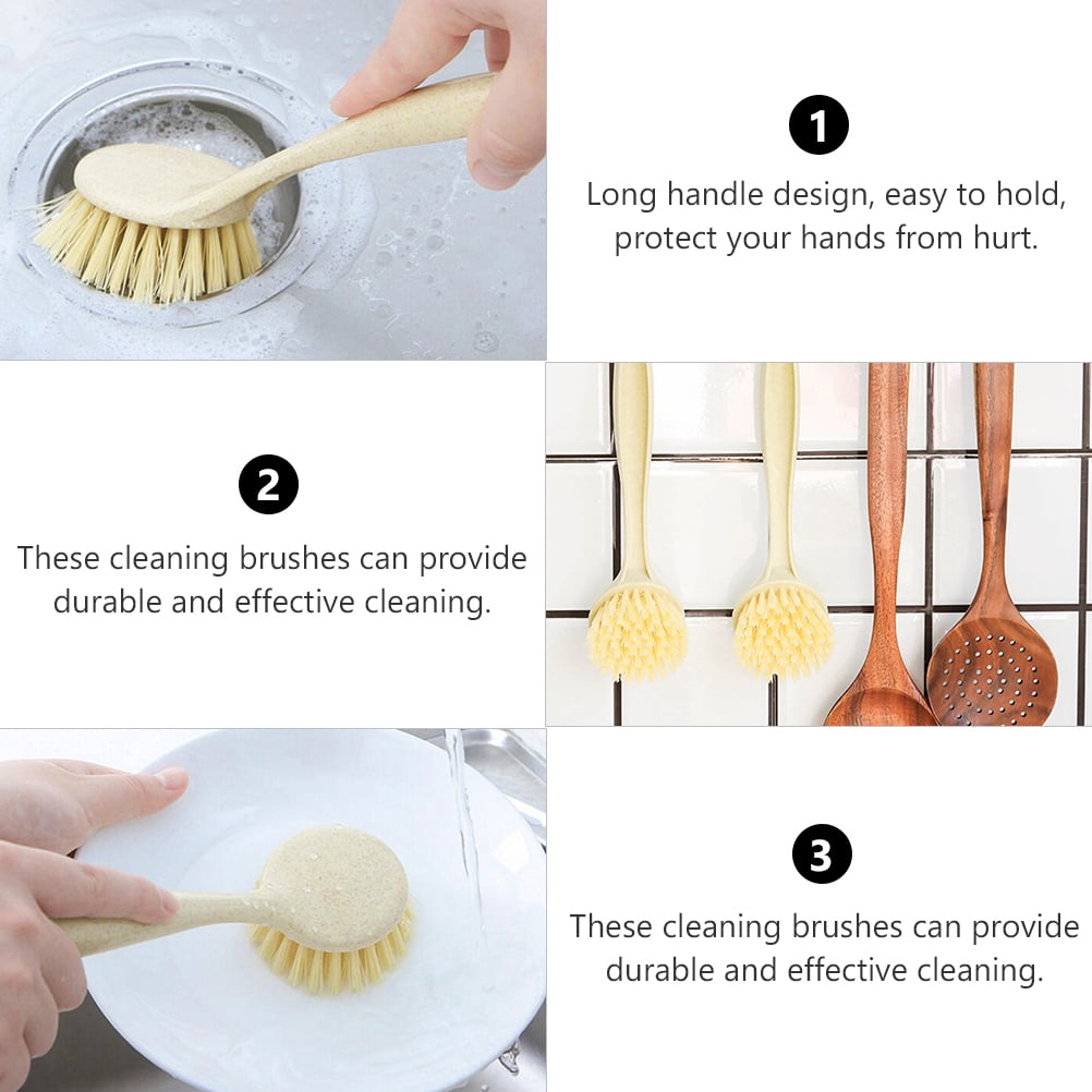 unbranded  4 Pcs Household Cleaning Tools Dish Brush Natural Bristles Beige