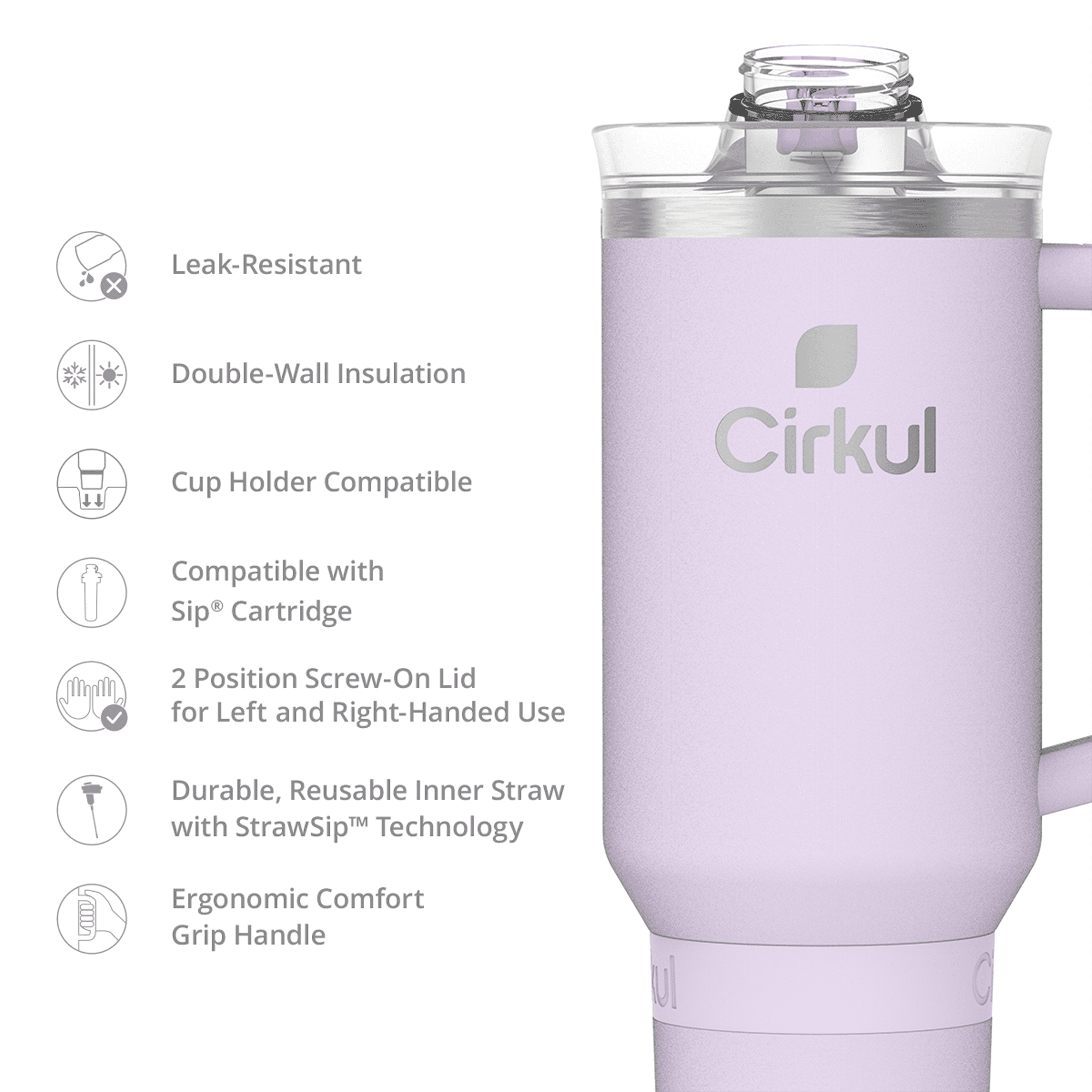 (2 pack)  40oz All-Day StrawSip Double-Wall Insulated Stainless Steel Tumbler with Handle, Lilac (Light Purple)