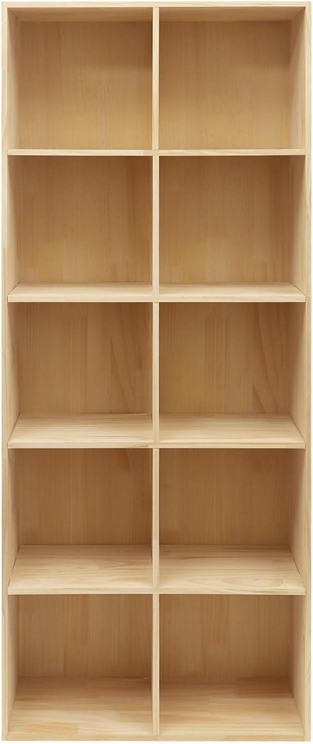 10 Compartments Floor-Mounted Wooden Cube Shelf Bookcase Wood Color Solid Wood Shelves Living Rooms Bedrooms Kitchens