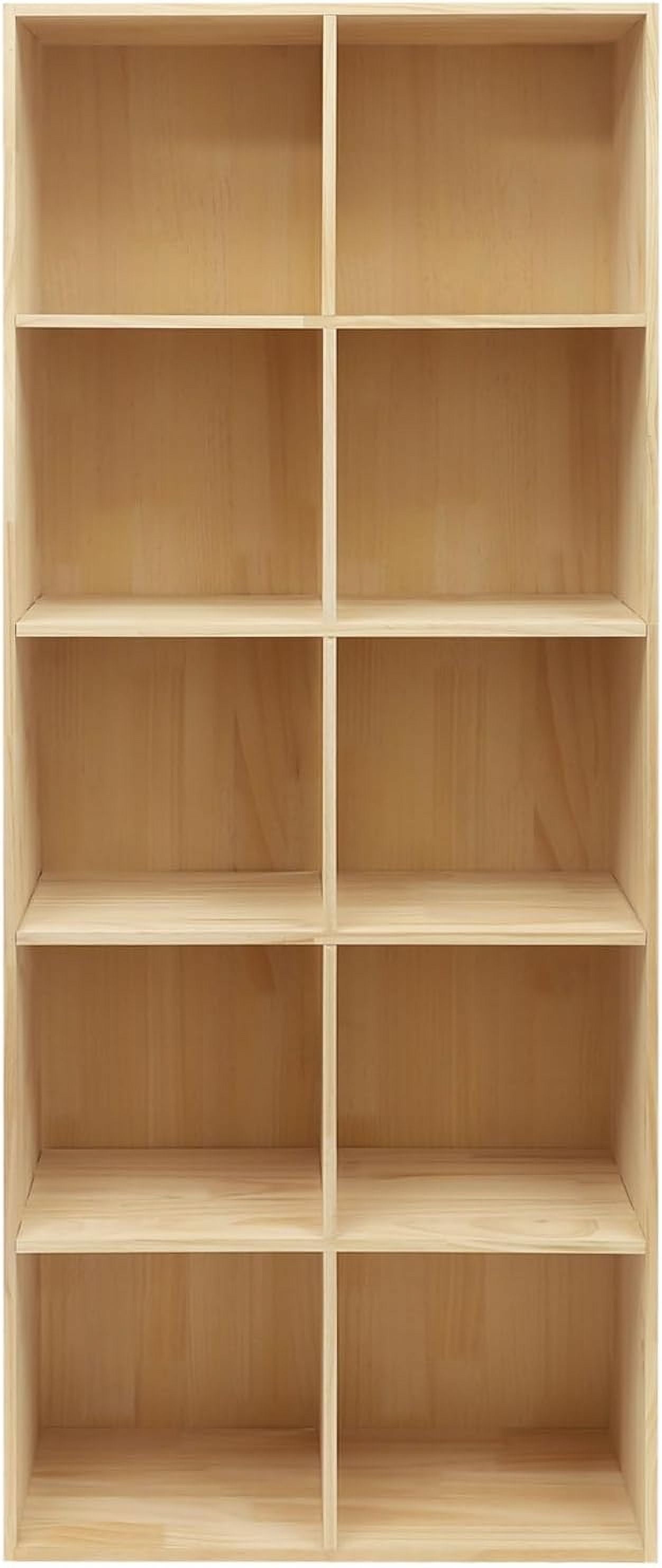 10 Compartments Floor-Mounted Wooden Cube Shelf Bookcase Wood Color Solid Wood Shelves Living Rooms Bedrooms Kitchens