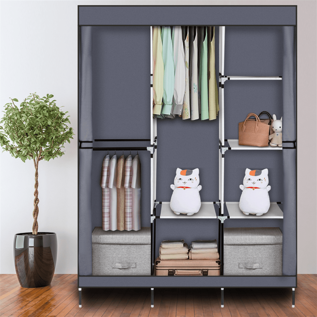 71" Portable Closet Wardrobe with Shelves - Gray Freestanding Storage Organizer, No-Tool Assembly, Dustproof Cover for Bedroom/Closet
