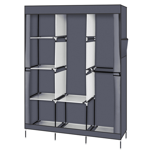 71" Portable Closet Wardrobe with Shelves - Gray Freestanding Storage Organizer, No-Tool Assembly, Dustproof Cover for Bedroom/Closet