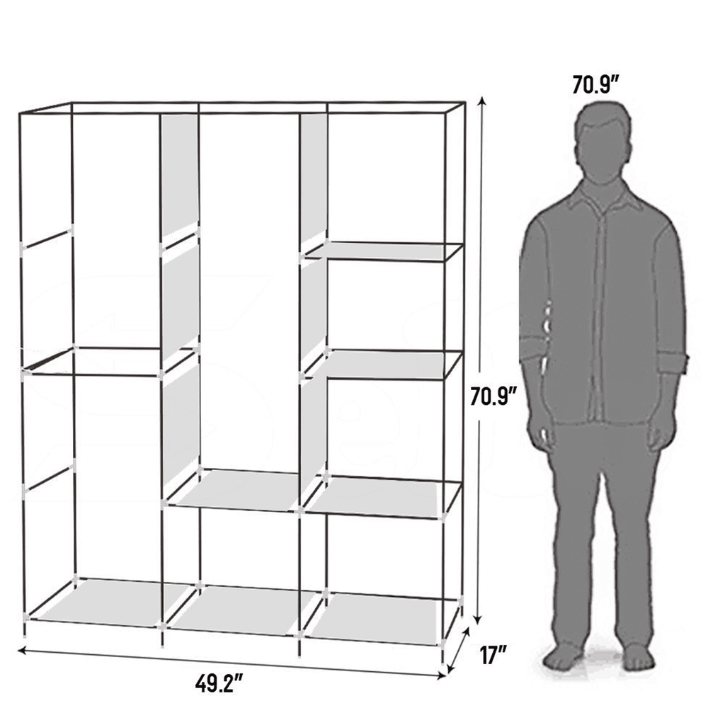 71" Portable Closet Wardrobe with Shelves - Gray Freestanding Storage Organizer, No-Tool Assembly, Dustproof Cover for Bedroom/Closet