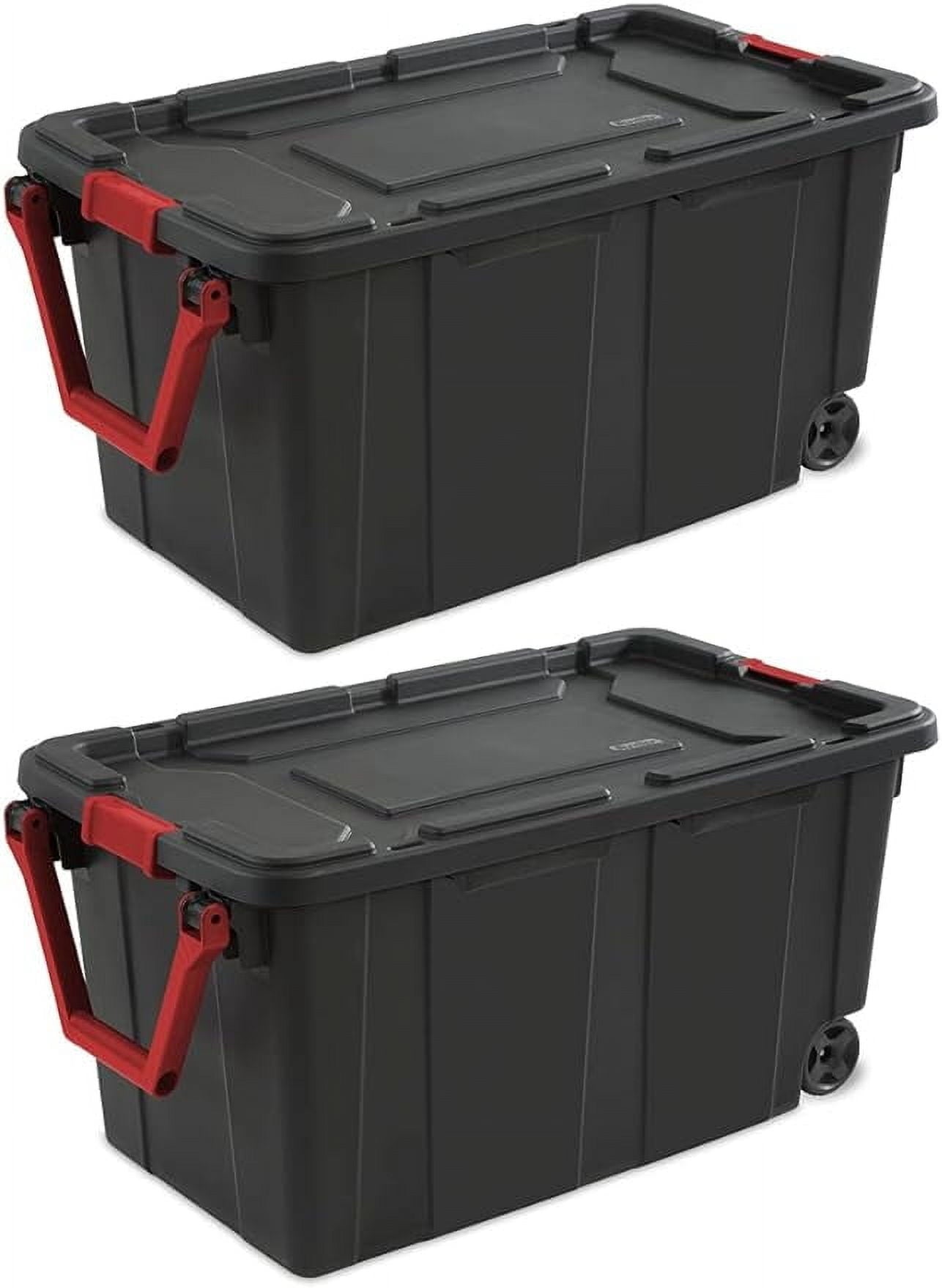 Plastic 40 Gallon Wheeled Industrial Storage Bins, Black, 2 Count Pack