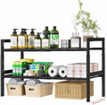 Under Sink Organizer and Storage 16.5"-30.7" Expandable Length, Adjustable Height Max16.73" Under Sink Shelf 2 Tier with Removable ABS Panels Metal Frame for Bathroom Kitchen Pantry Cabitnet Pot Pan
