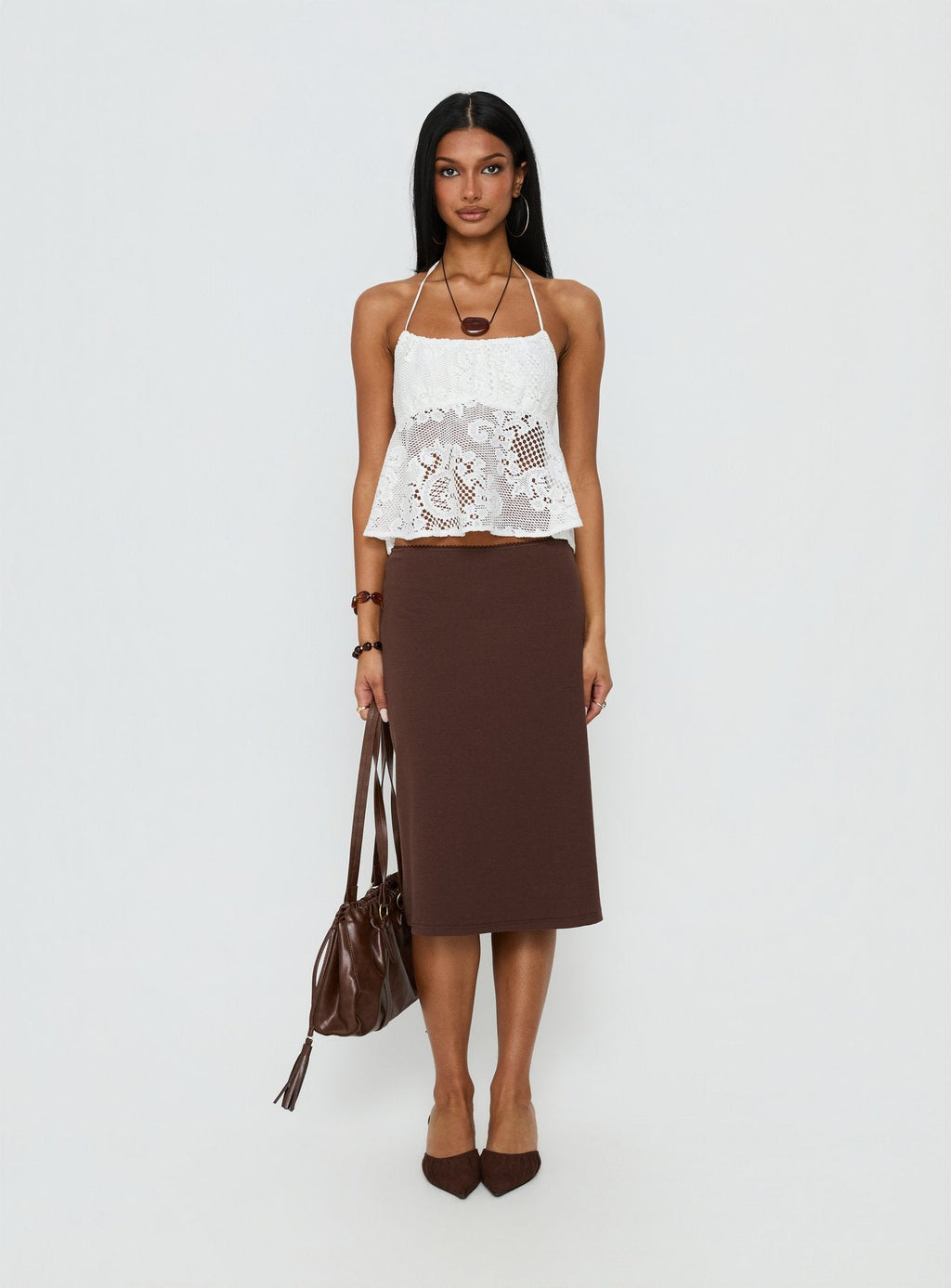 Solenne Sheer Crochet Lace Top White