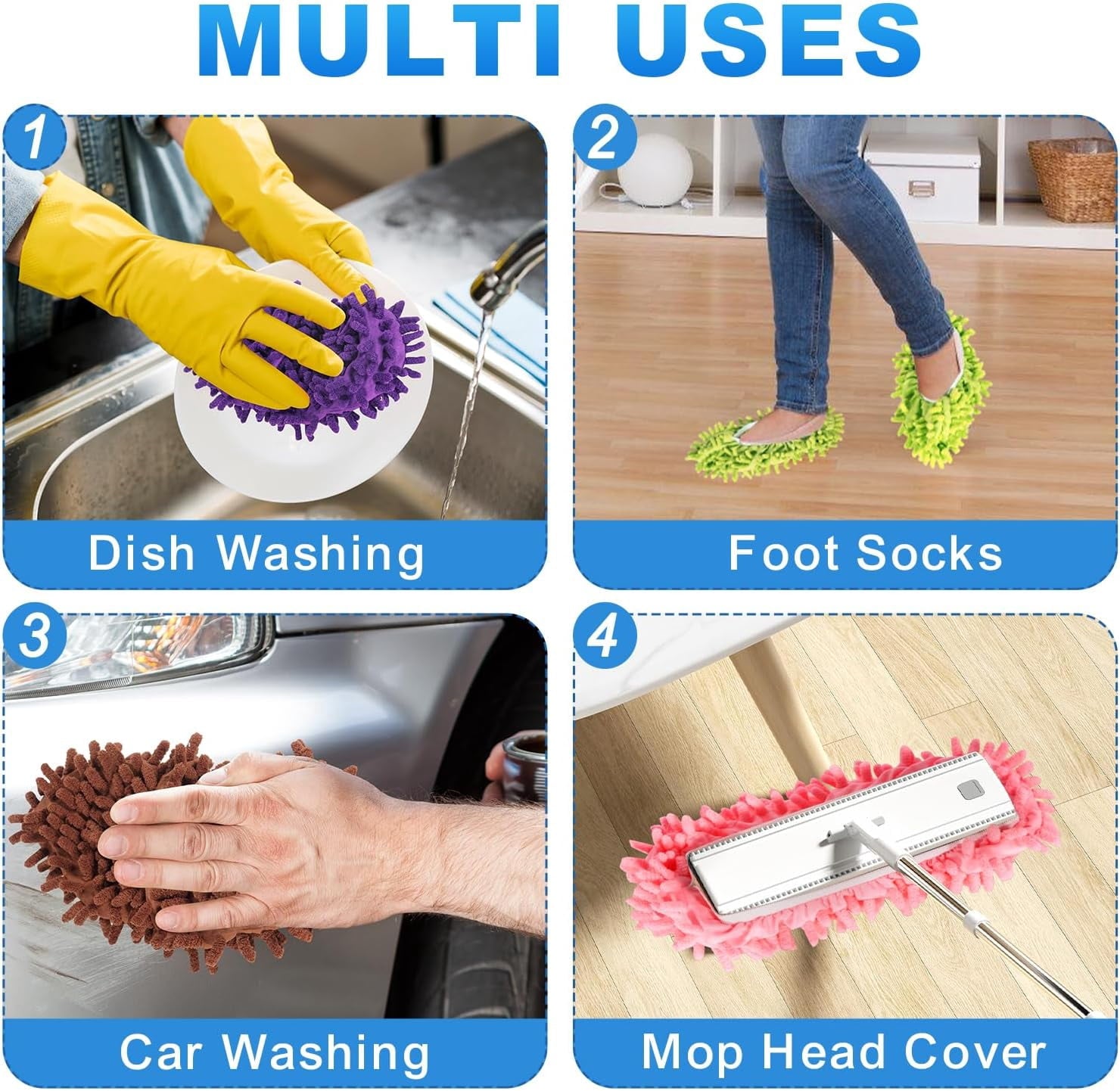 Mop Slippers Shoes 10 Pairs- Microfiber Cleaning House Mop Slippers, Floor Cleaning Tools Shoe Cover, Soft Machine Washable Reusable Microfiber Foot Socks for House Kitchen Office (20 Pieces)