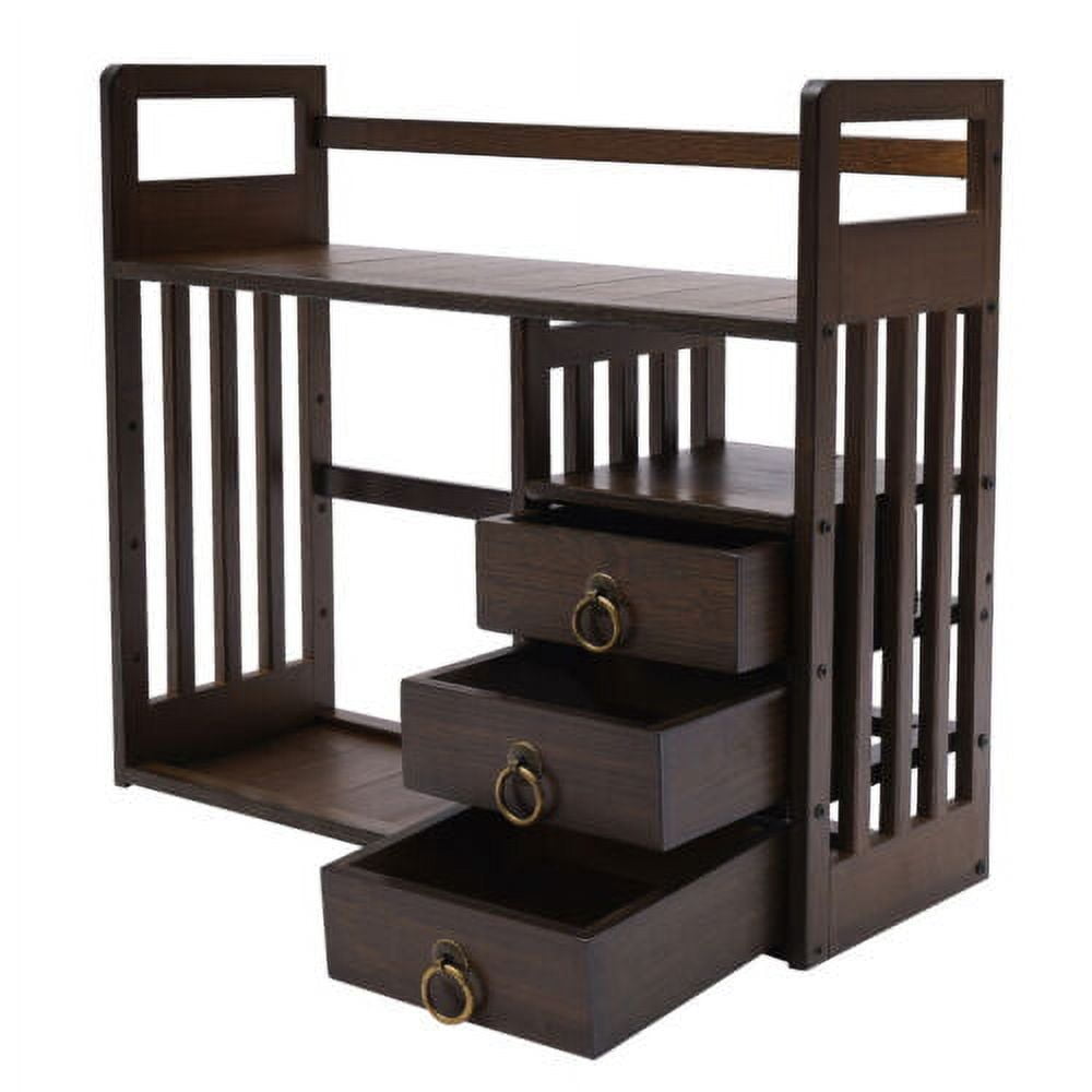 Bamboo Bookshelf Desktop Organizer Desk Rack Storage Shelves W/3 Drawers Office