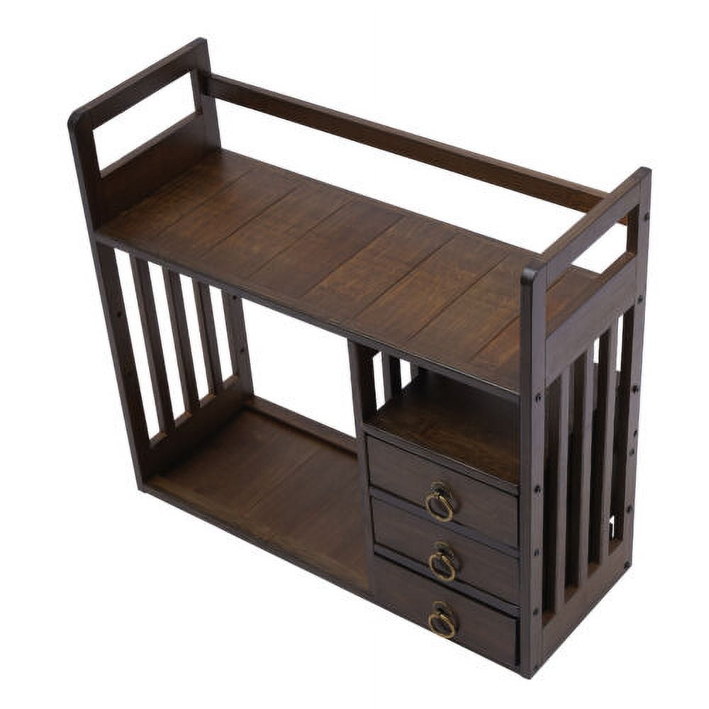 Bamboo Bookshelf Desktop Organizer Desk Rack Storage Shelves W/3 Drawers Office