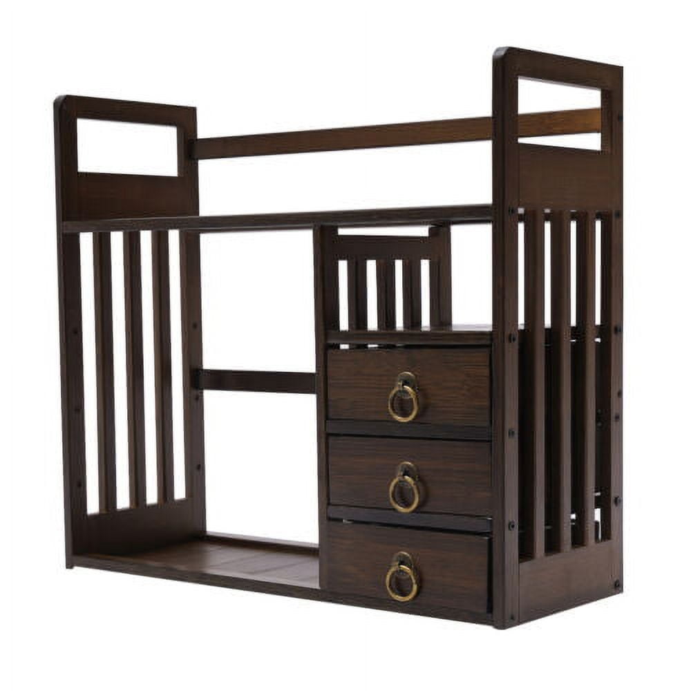 Bamboo Bookshelf Desktop Organizer Desk Rack Storage Shelves W/3 Drawers Office