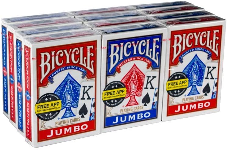 Bicycle Poker Standard Size Jumbo Face Index Playing Cards, Blue/Red, 12 Piece