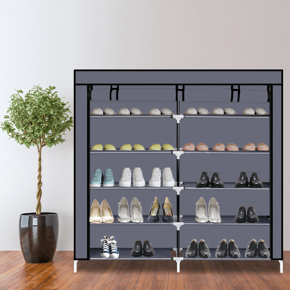 7-Tier Shoe Rack with Dust Cover - Holds 36 Pairs, 44" Wide Portable Shoe Organizer Cabinet for Closet, Gray Fabric Storage for Sneakers/Boots/Purses