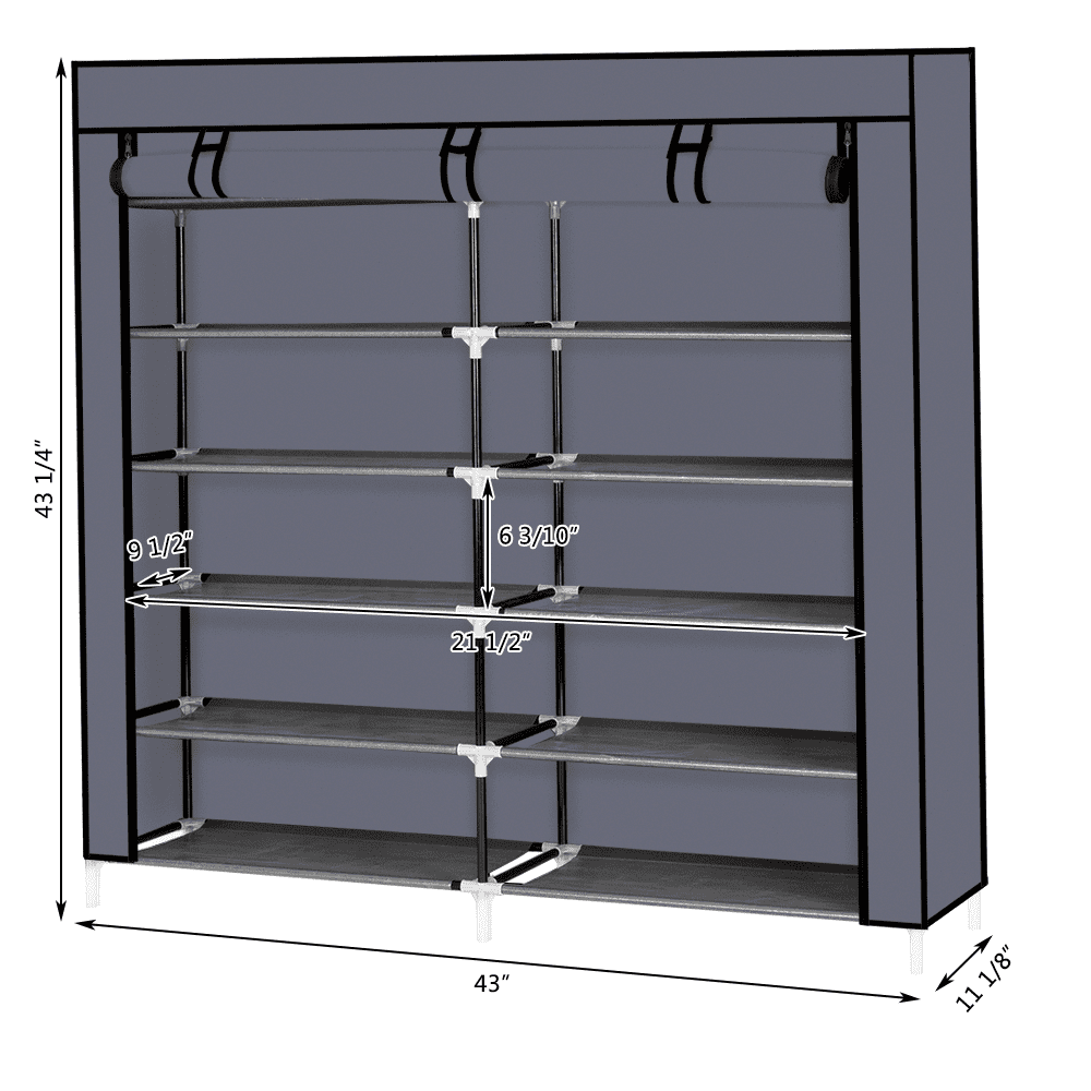 7-Tier Shoe Rack with Dust Cover - Holds 36 Pairs, 44" Wide Portable Shoe Organizer Cabinet for Closet, Gray Fabric Storage for Sneakers/Boots/Purses