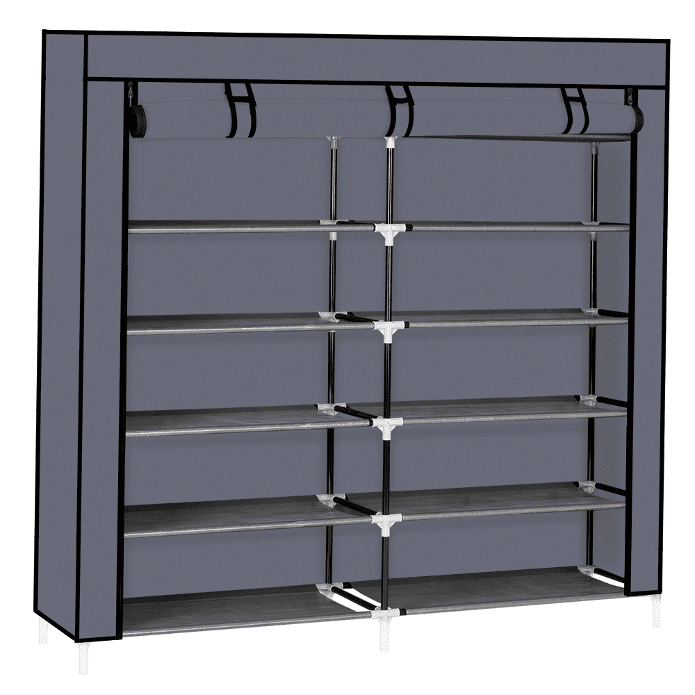 7-Tier Shoe Rack with Dust Cover - Holds 36 Pairs, 44" Wide Portable Shoe Organizer Cabinet for Closet, Gray Fabric Storage for Sneakers/Boots/Purses